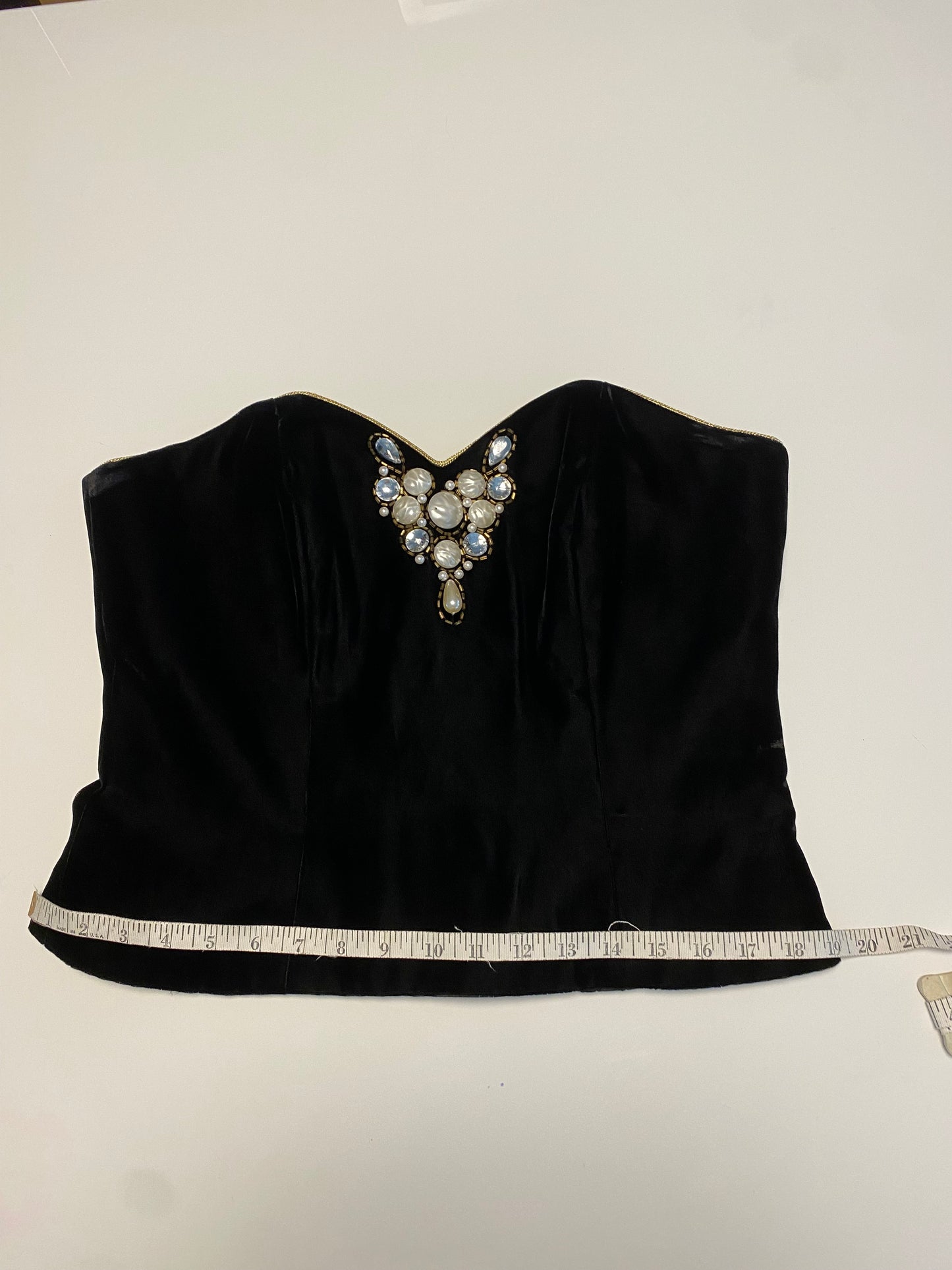 90s  PATRA Black Velvet Embellished Corset Bustier Large