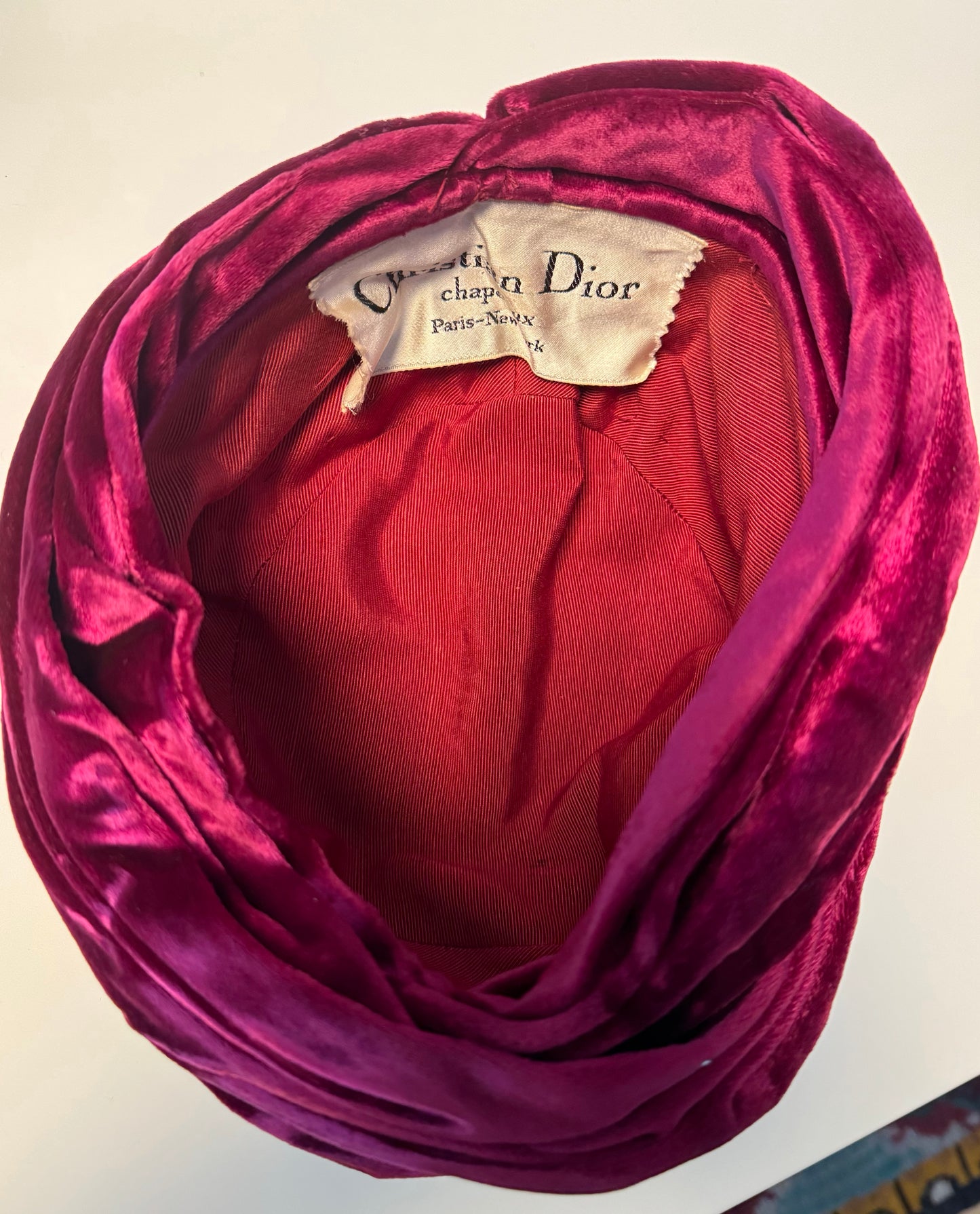 1960s Christian Dior Chapeaux Velvelt Pleated Turban Hat