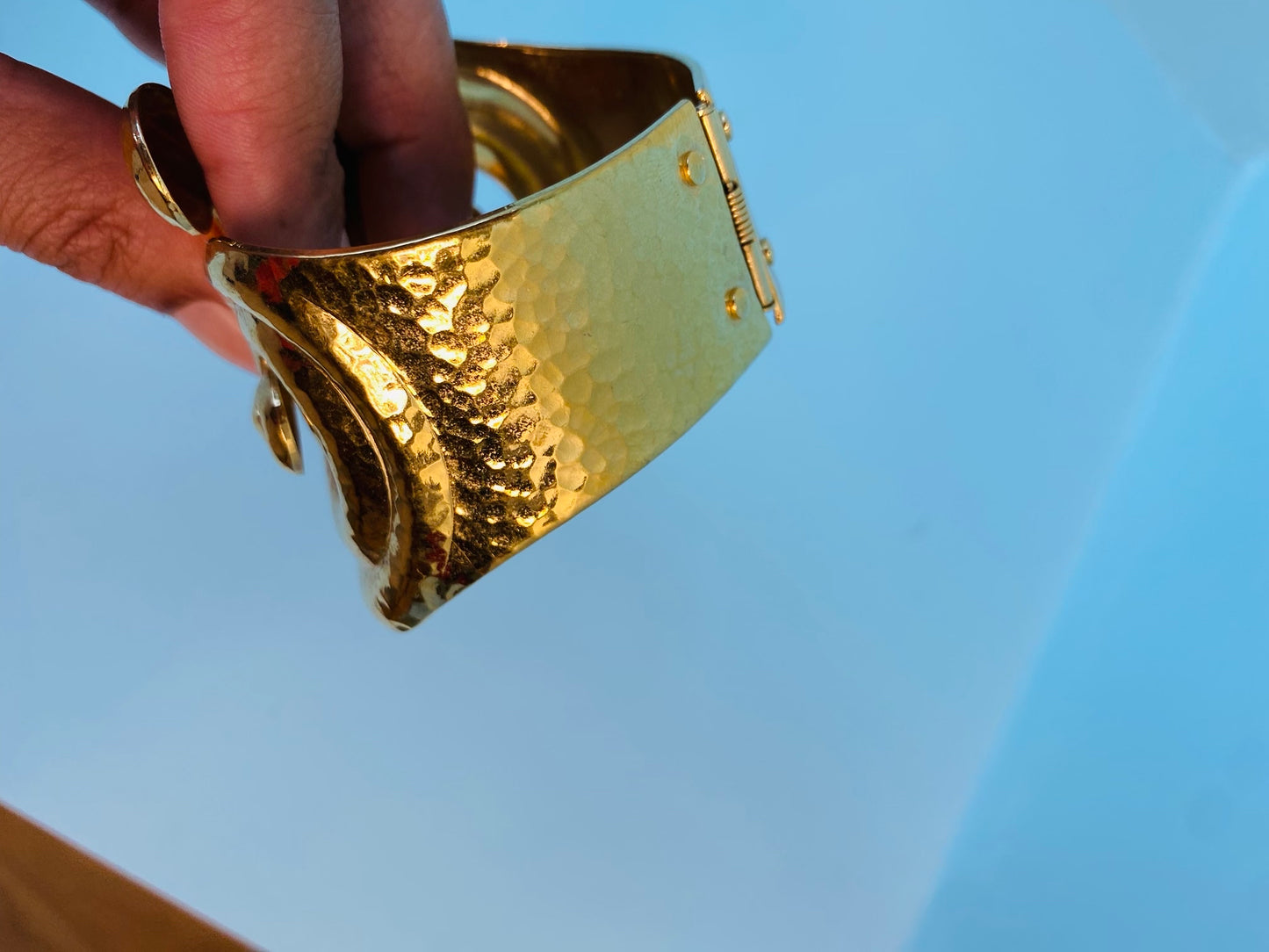 Vintage Barrera For Avon Gold Plated Gilded Hinged Statement Cuff Bracelet