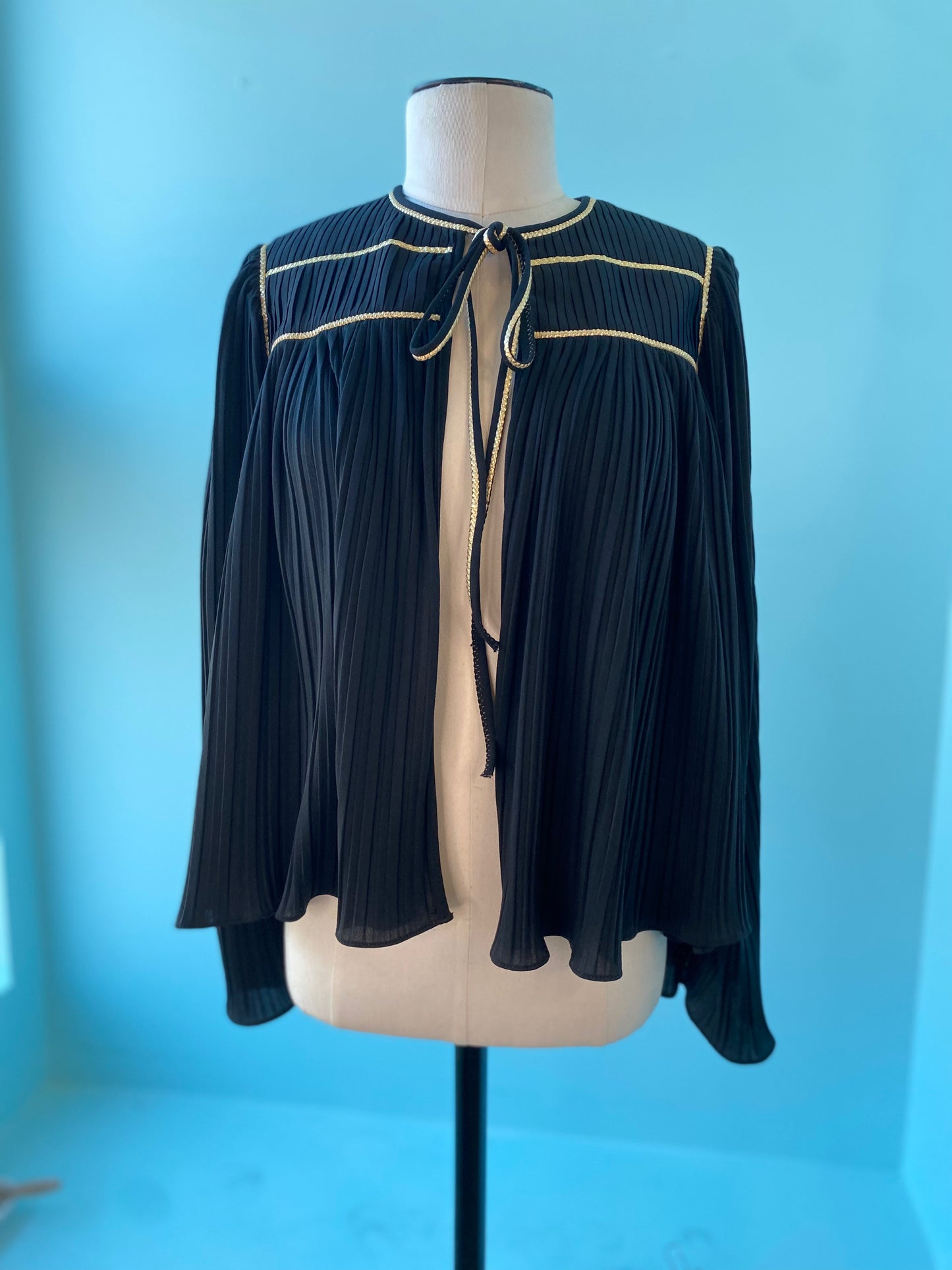 70s Disco Bill Tice Black and Gold Pleated Bolero Jacket