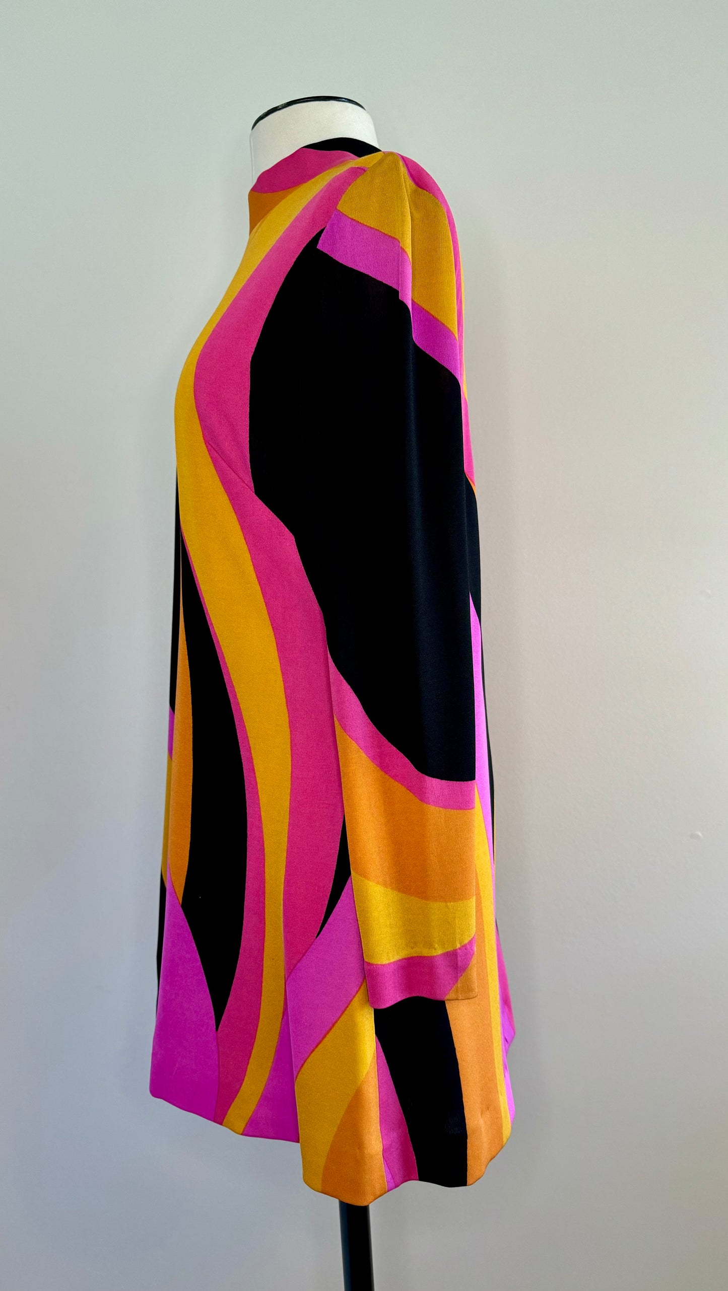 60's La Mendola Silk Printed Jersey Long Sleeve Mini Dress