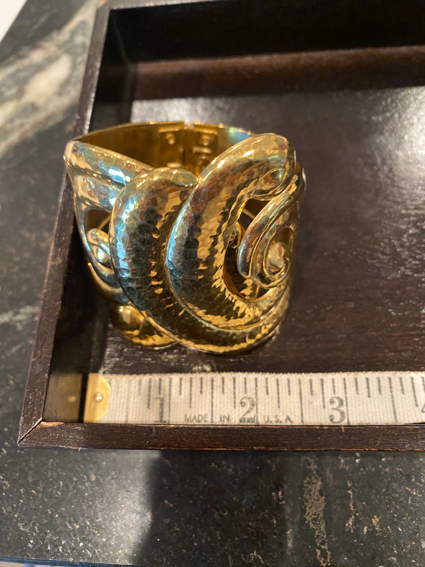 Vintage Barrera For Avon Gold Plated Gilded Hinged Statement Cuff Bracelet