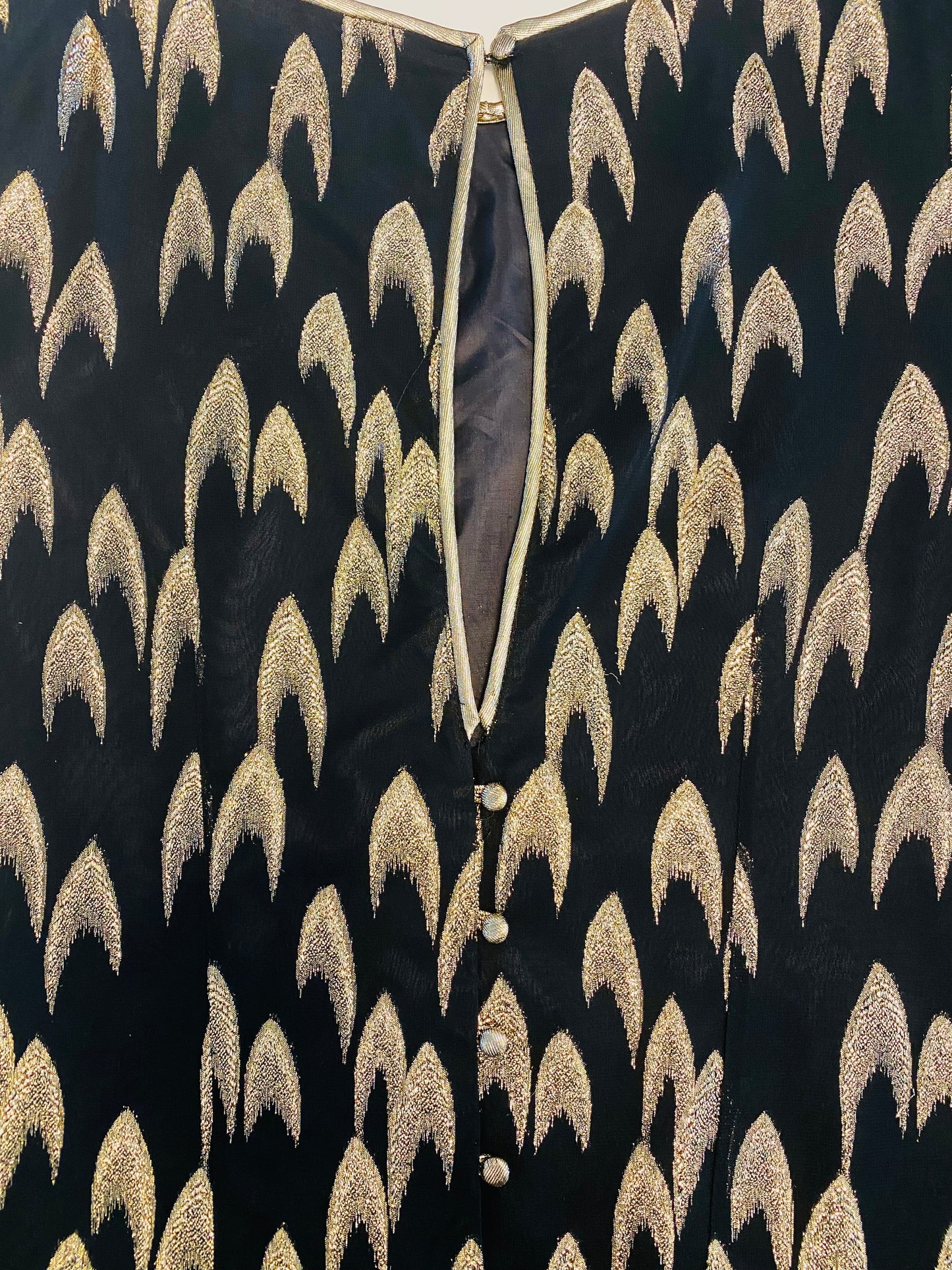 Vintage 80's Metallic Gold Lurex Black Chiffon Blouse Large