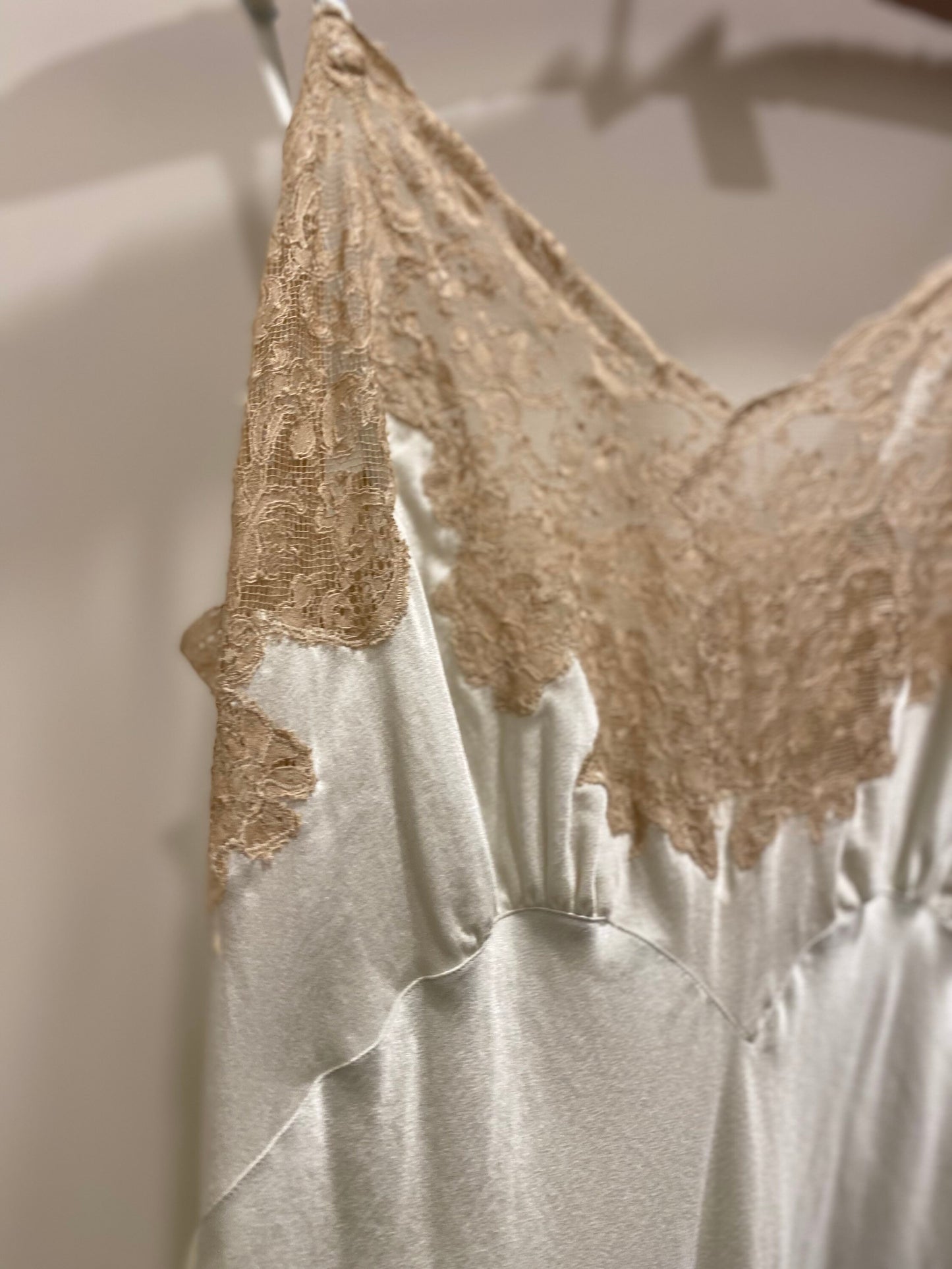 40s Heavenly Fischer Silk and Lace Pale Mint Green Slip