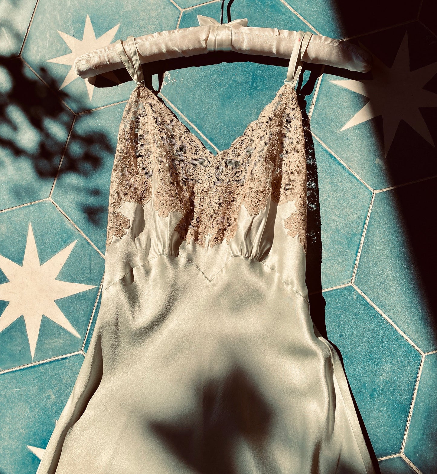 40s Heavenly Fischer Silk and Lace Pale Mint Green Slip