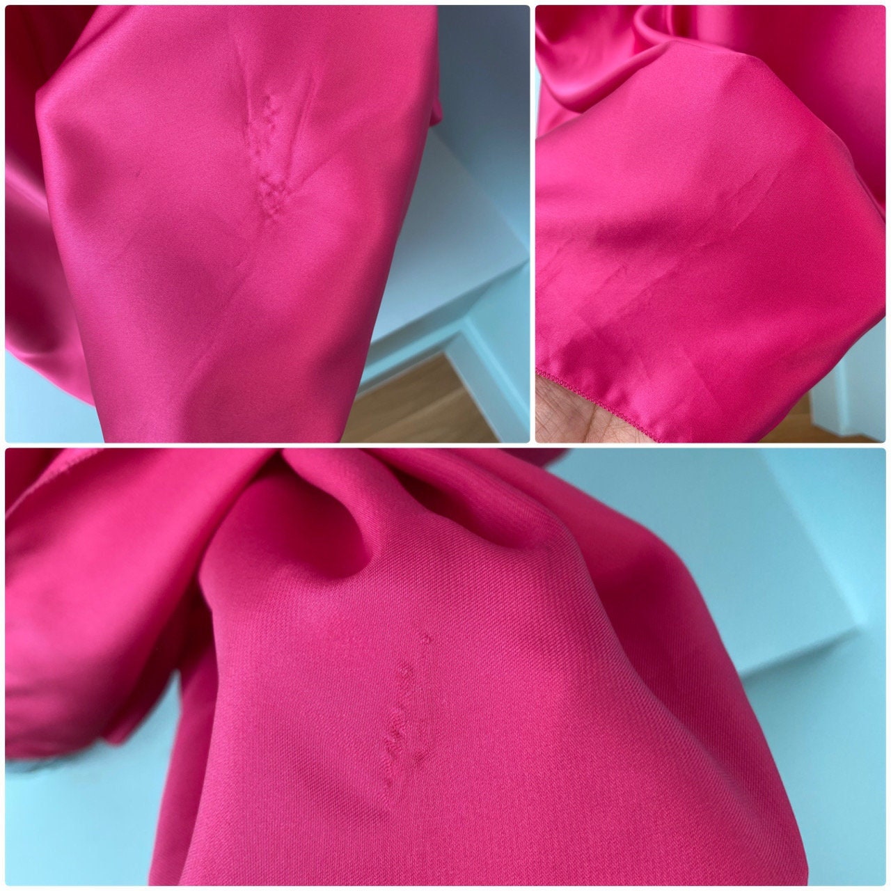 Zandra RHODES 70s Magenta Satin Lace Trimmed Maxi Dress Gown