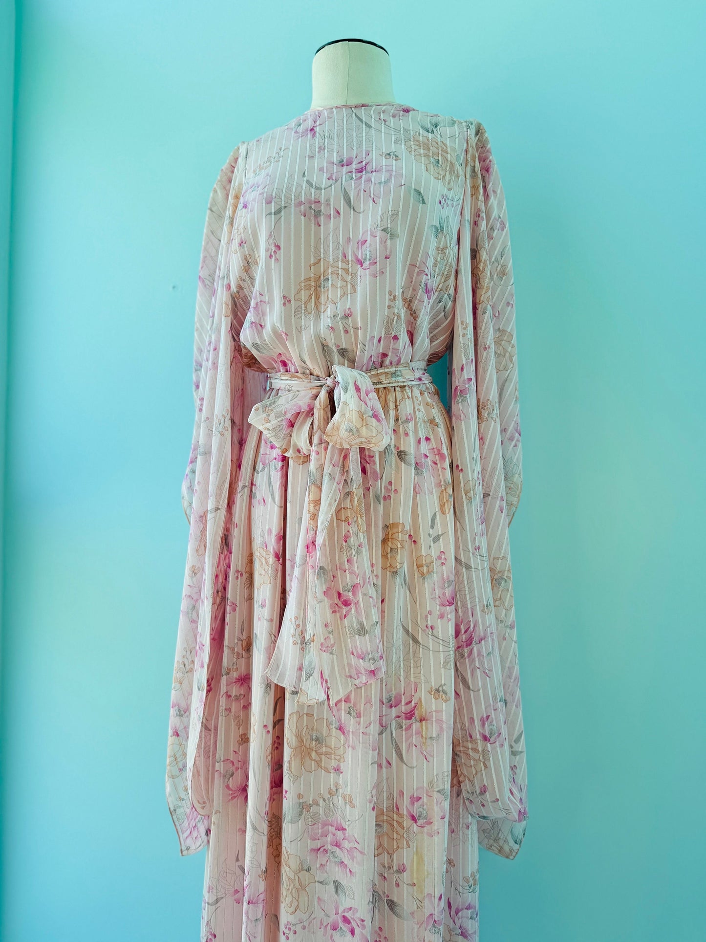 Stunning Vintage Hanae Mori Pink Kimono Sleeves Maxi Dress