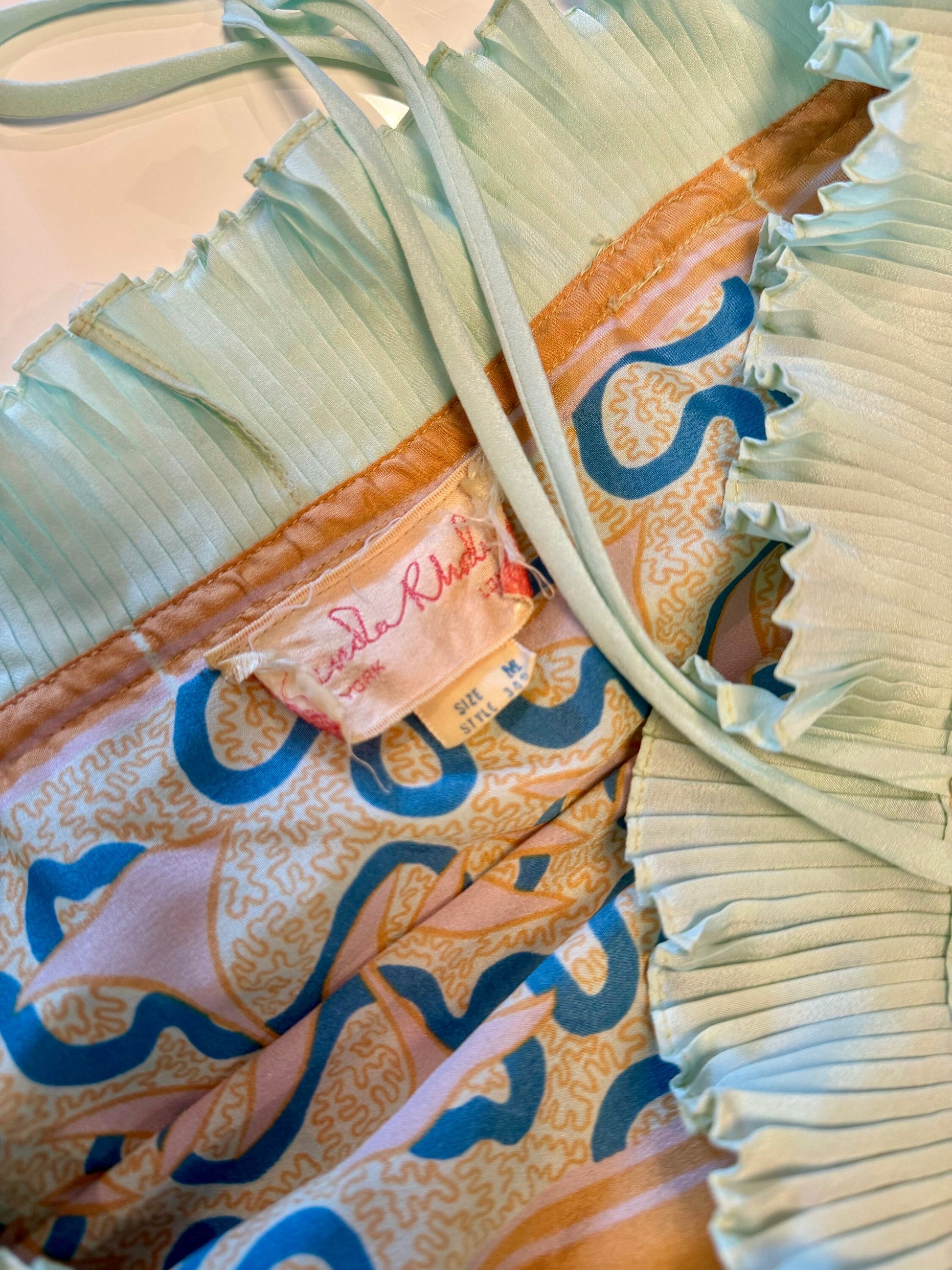 70s Zandra Rhodes For Eve Stillman Field Of Lilies Print Pleated Robe and Slip Dress Ensemble