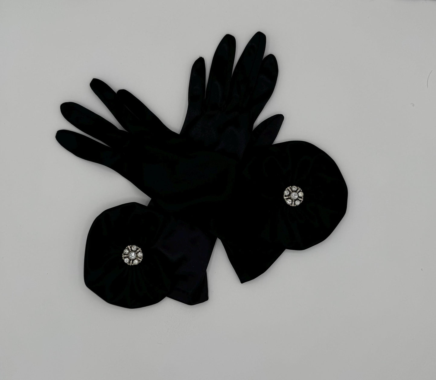 Vintage OOAK Black Satin Statement Formal Gloves