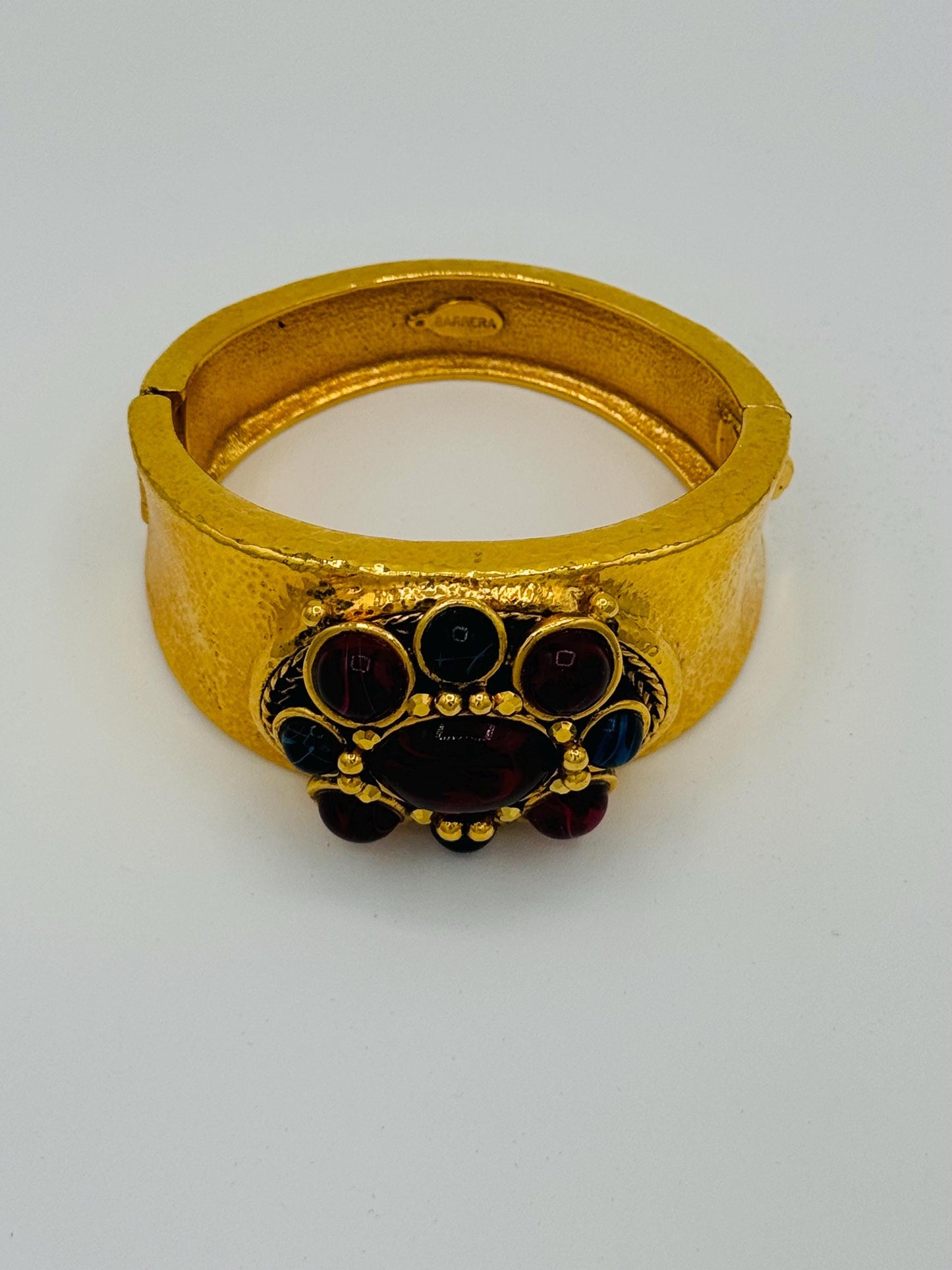 Vintage Gold Plated Cabochon Gripoix Barrera Hinged Cuffed
