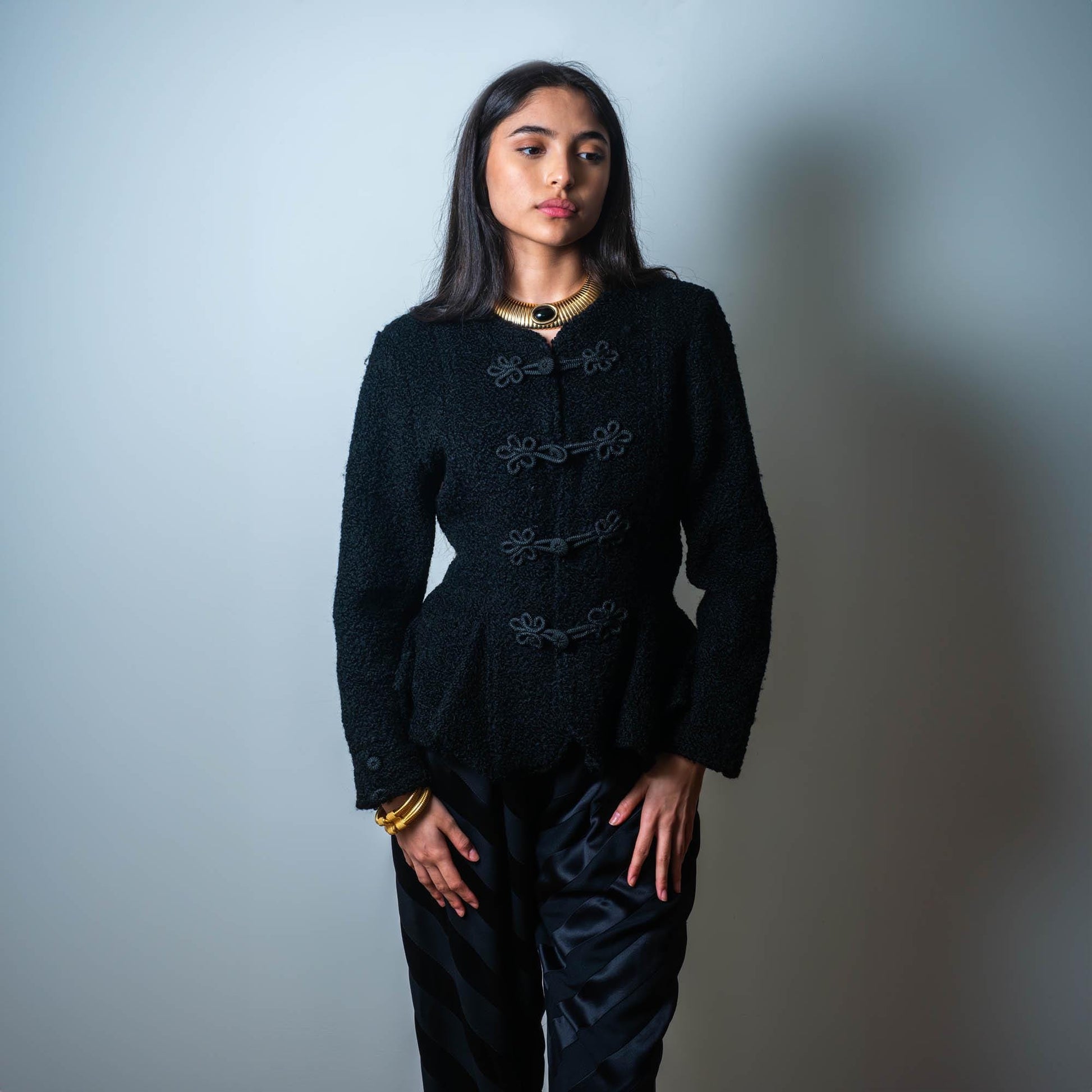 Vintage Curly Lamb Jean Muir Peplum Jacket