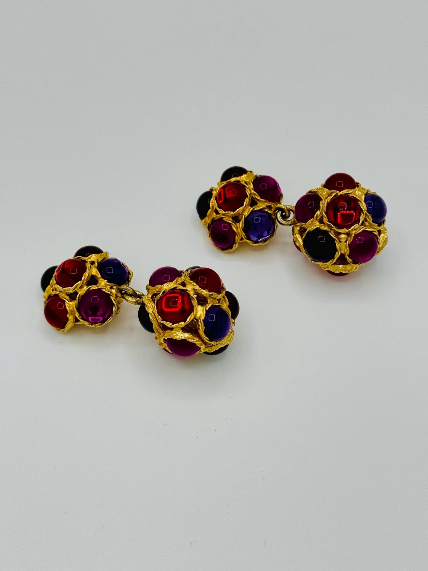 OOAK 90s Gripoix Cabochon Gold Plated Statement Earrings