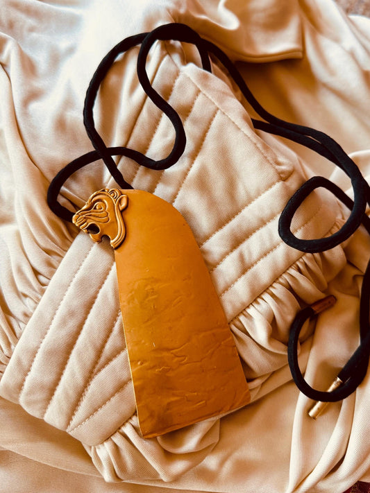 1970s Mary McFadden Hand Forged 22k Gold Plaited Archival Lion Pendant