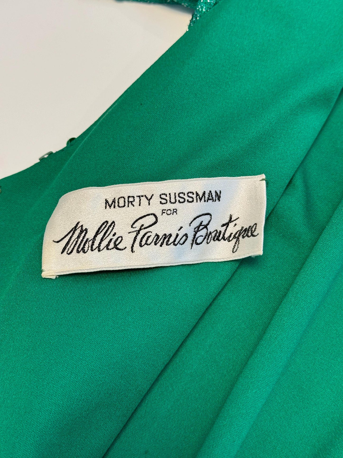 Iconic Mollie Parnis 70s Emerald Green Sequin Gown