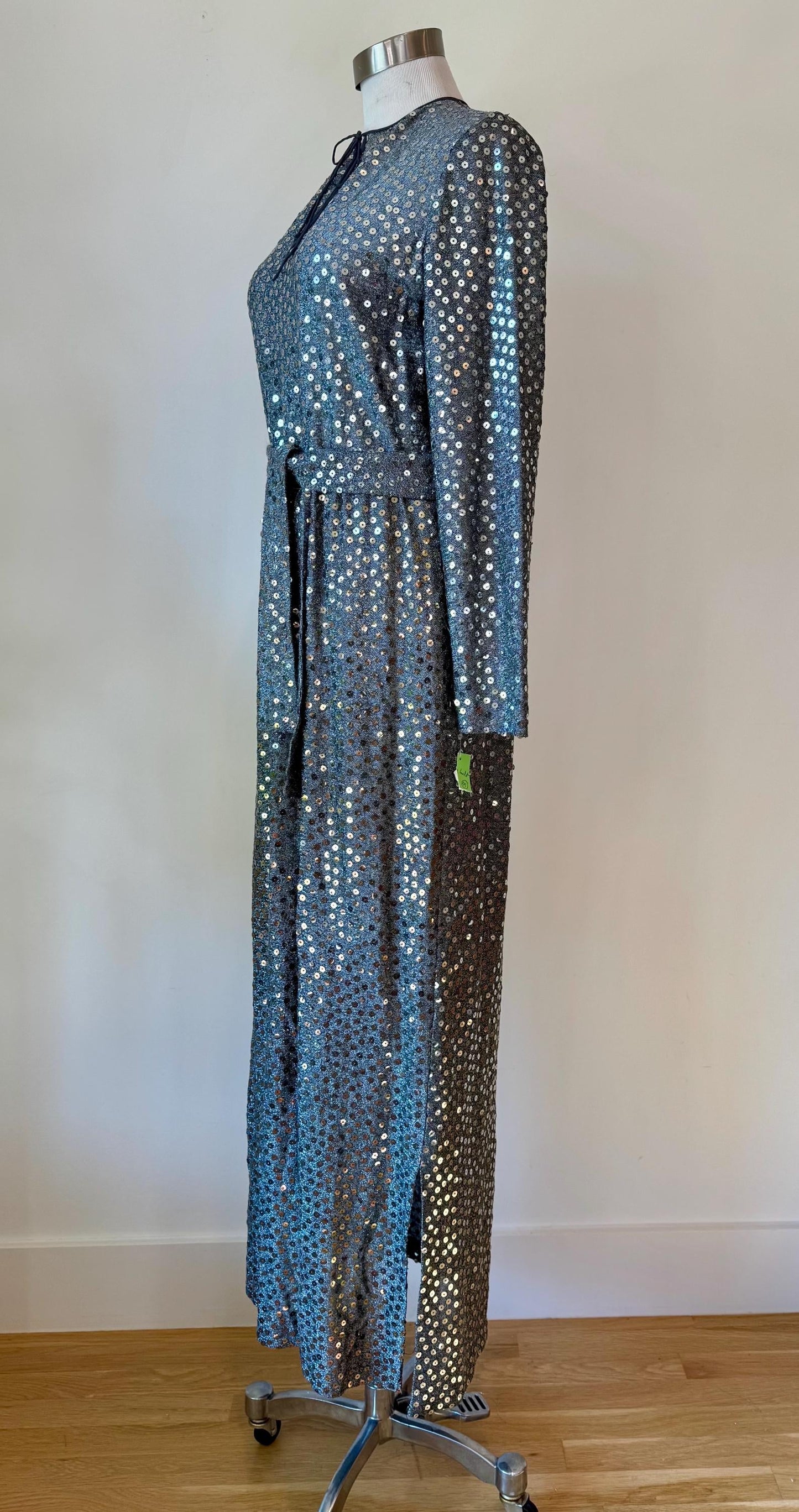 70s Mollie Parnis Embellished Gun Metal Silver Gown