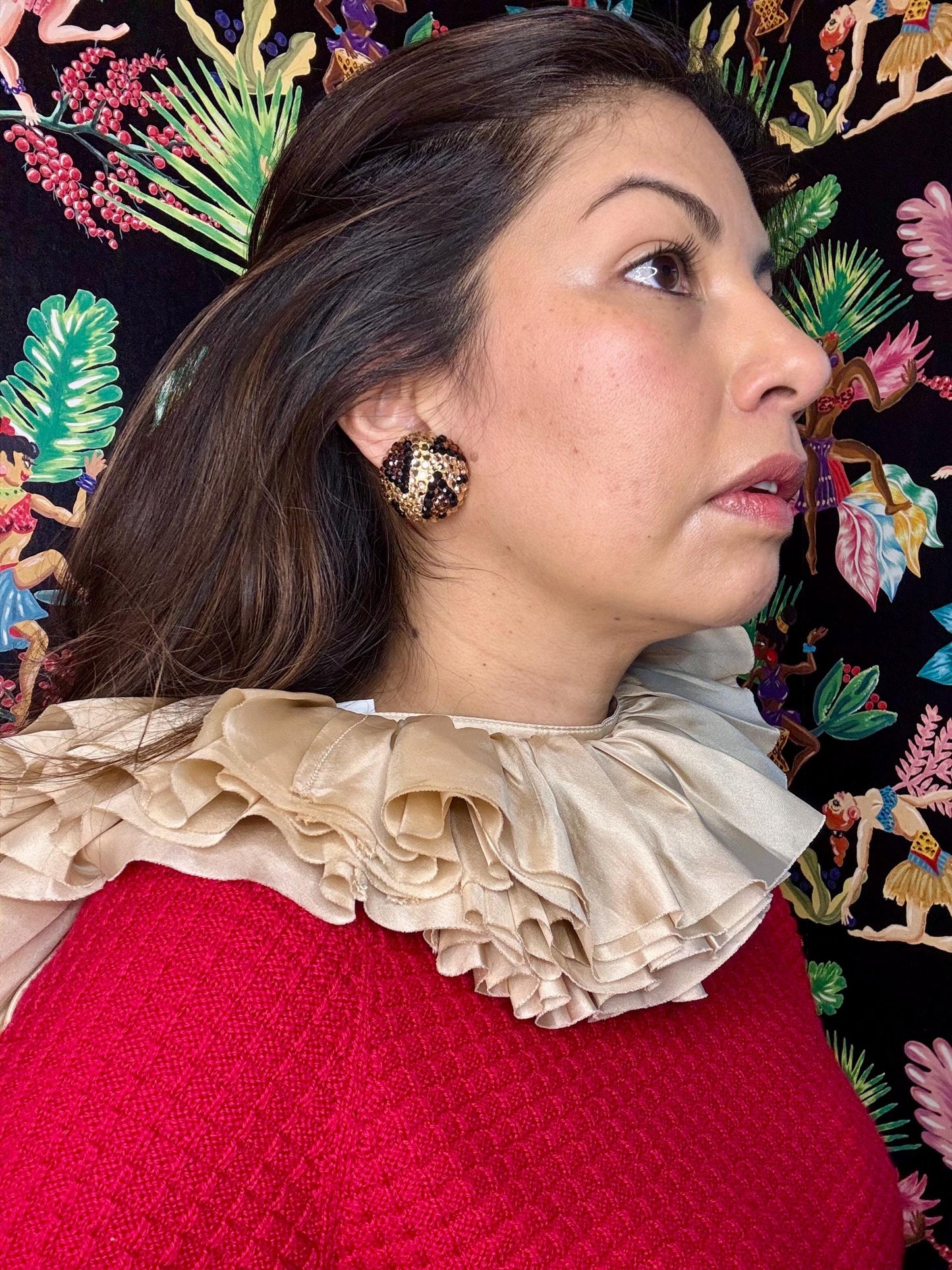 Vintage Disco Richard KERR Embellished Dome Statement Earrings Collectors