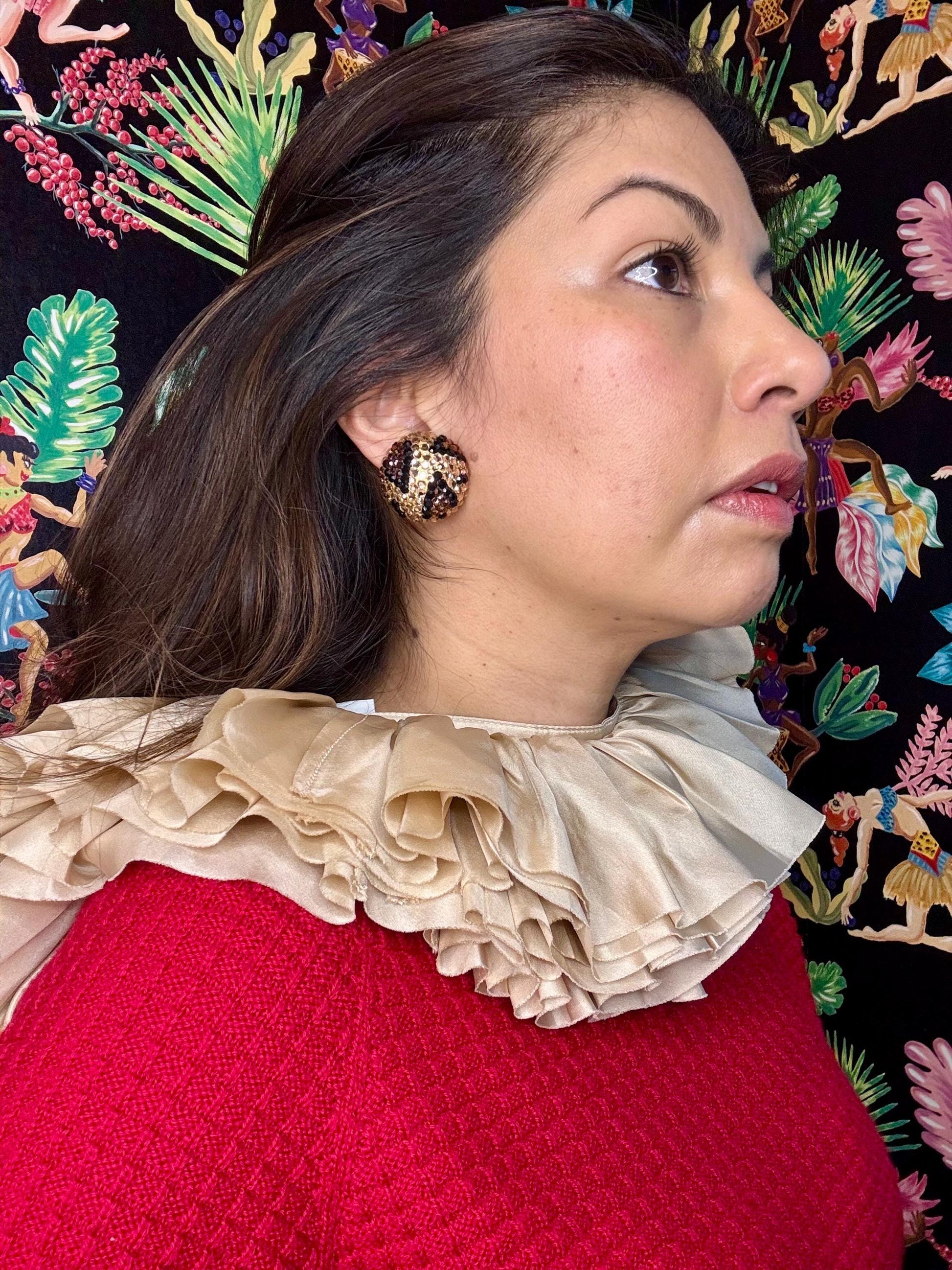 Vintage Disco Richard KERR Embellished Dome Statement Earrings Collectors