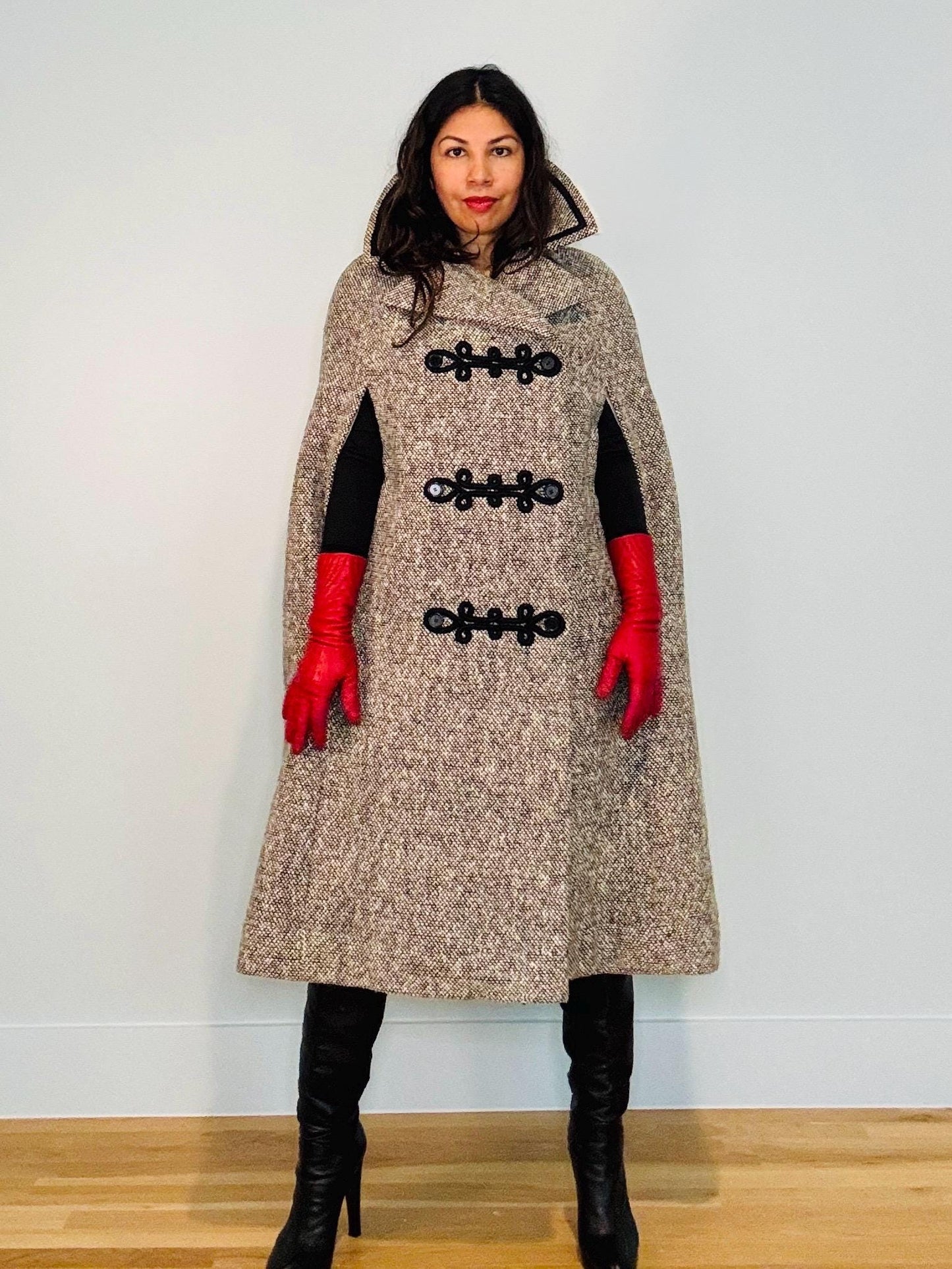 Rare 60s Norman NORELL Heavy Wool Tweed Cape