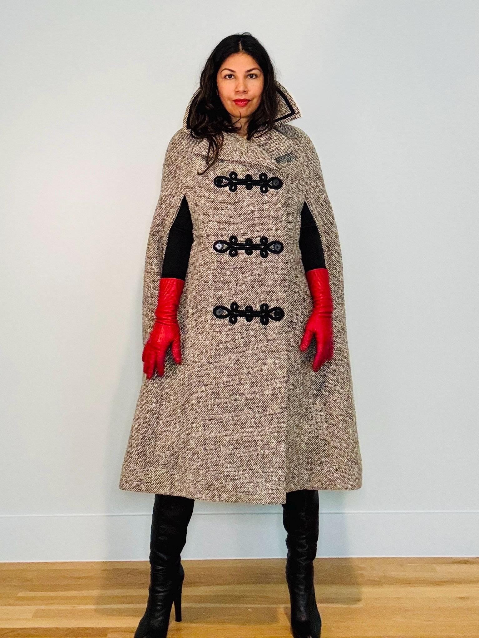 Rare 60s Norman NORELL Heavy Wool Tweed Cape