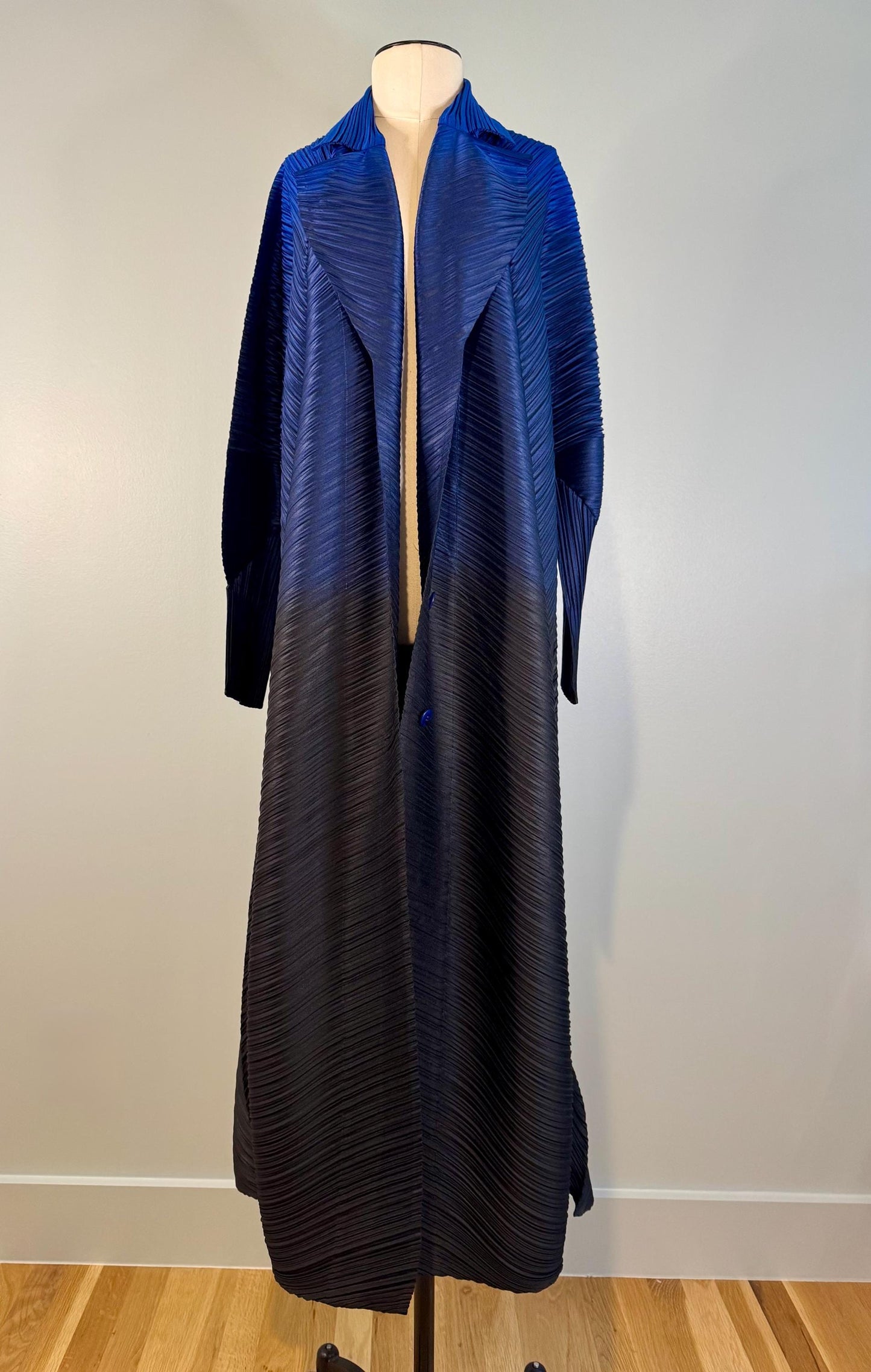Blue Issey Miyake Pleated Collared Duster Jacket