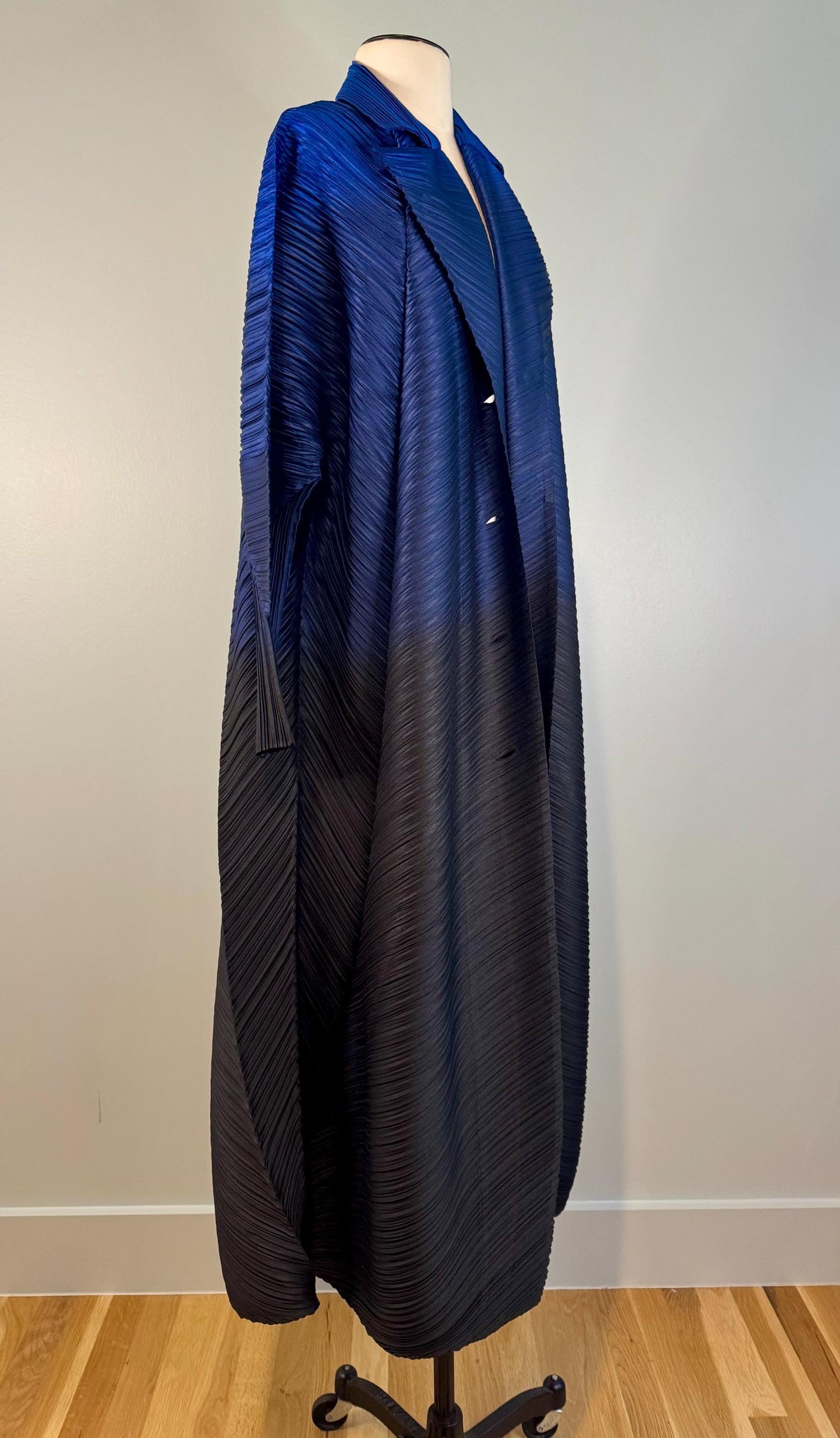 Blue Issey Miyake Pleated Collared Duster Jacket
