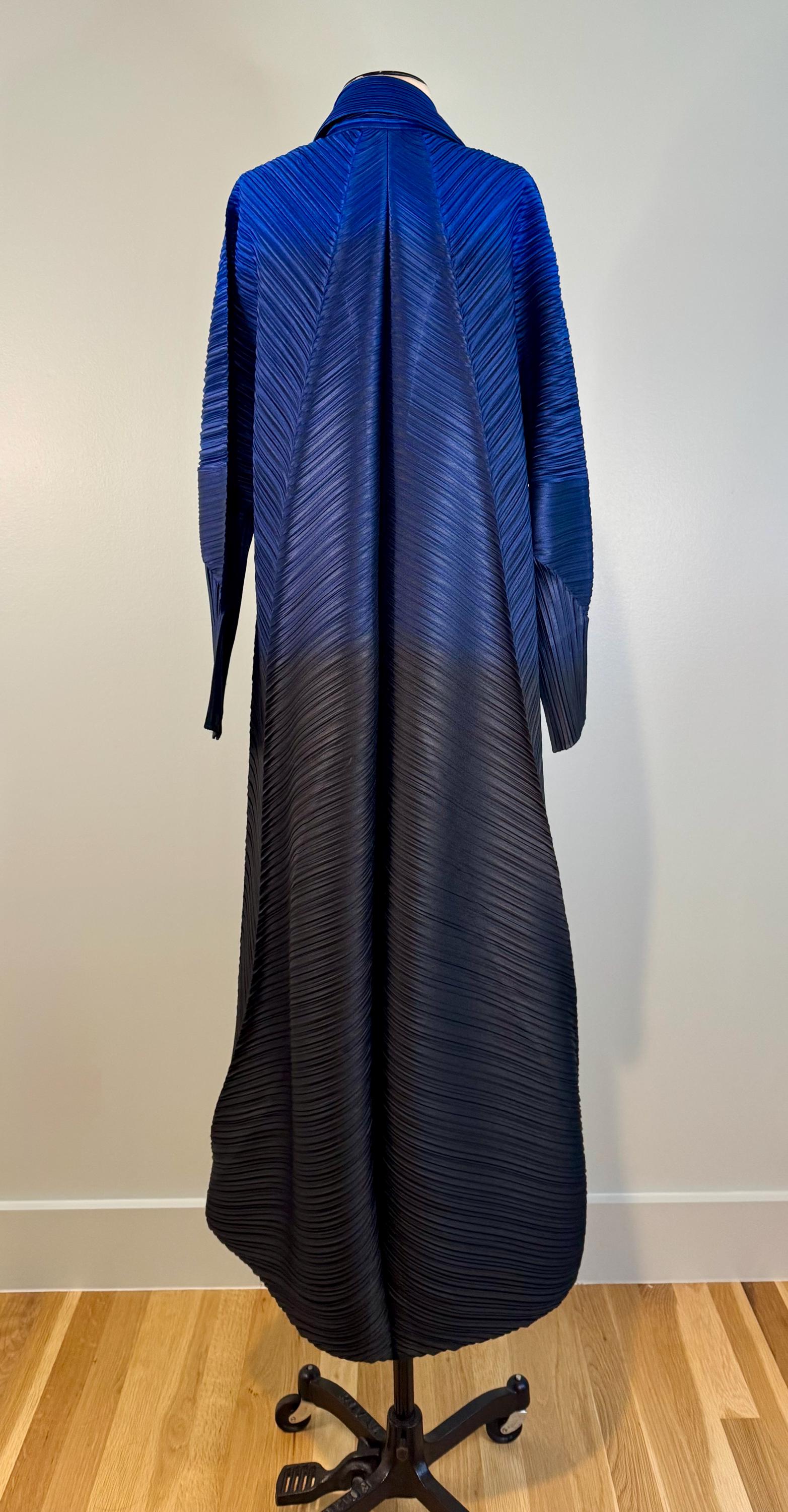 Blue Issey Miyake Pleated Collared Duster Jacket