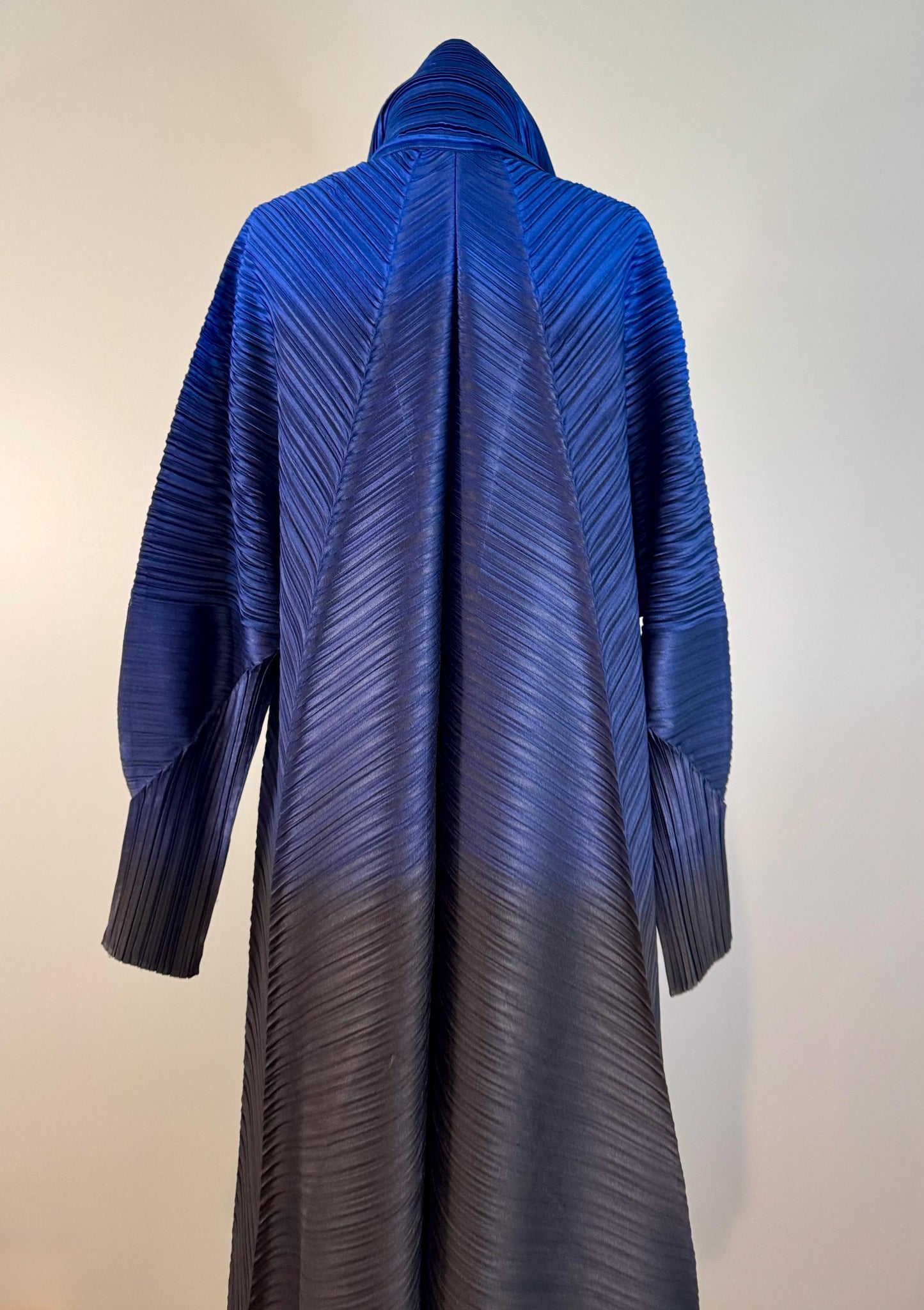 Blue Issey Miyake Pleated Collared Duster Jacket