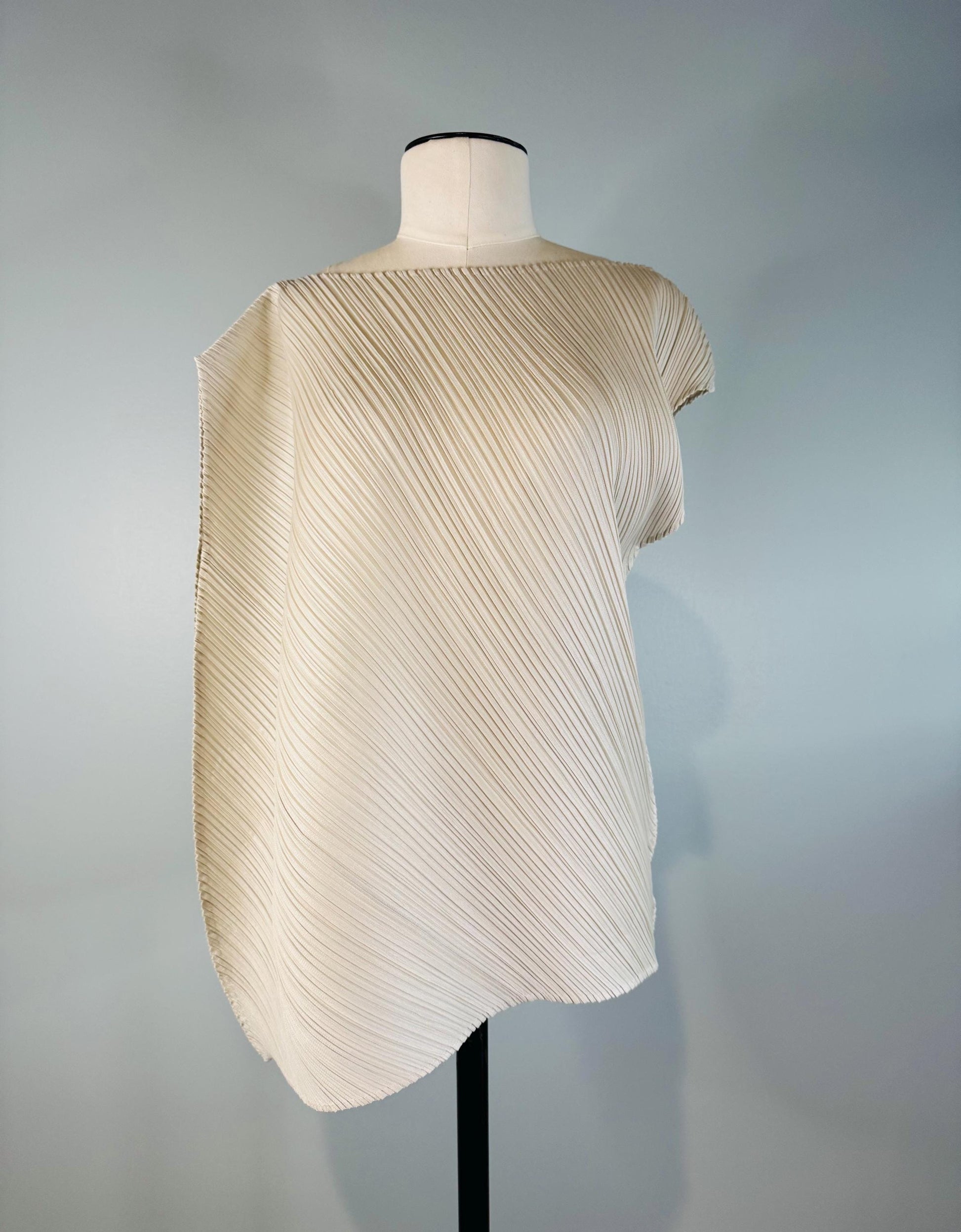 Pleats Please Gray Oversized Sculptural Cropped Top