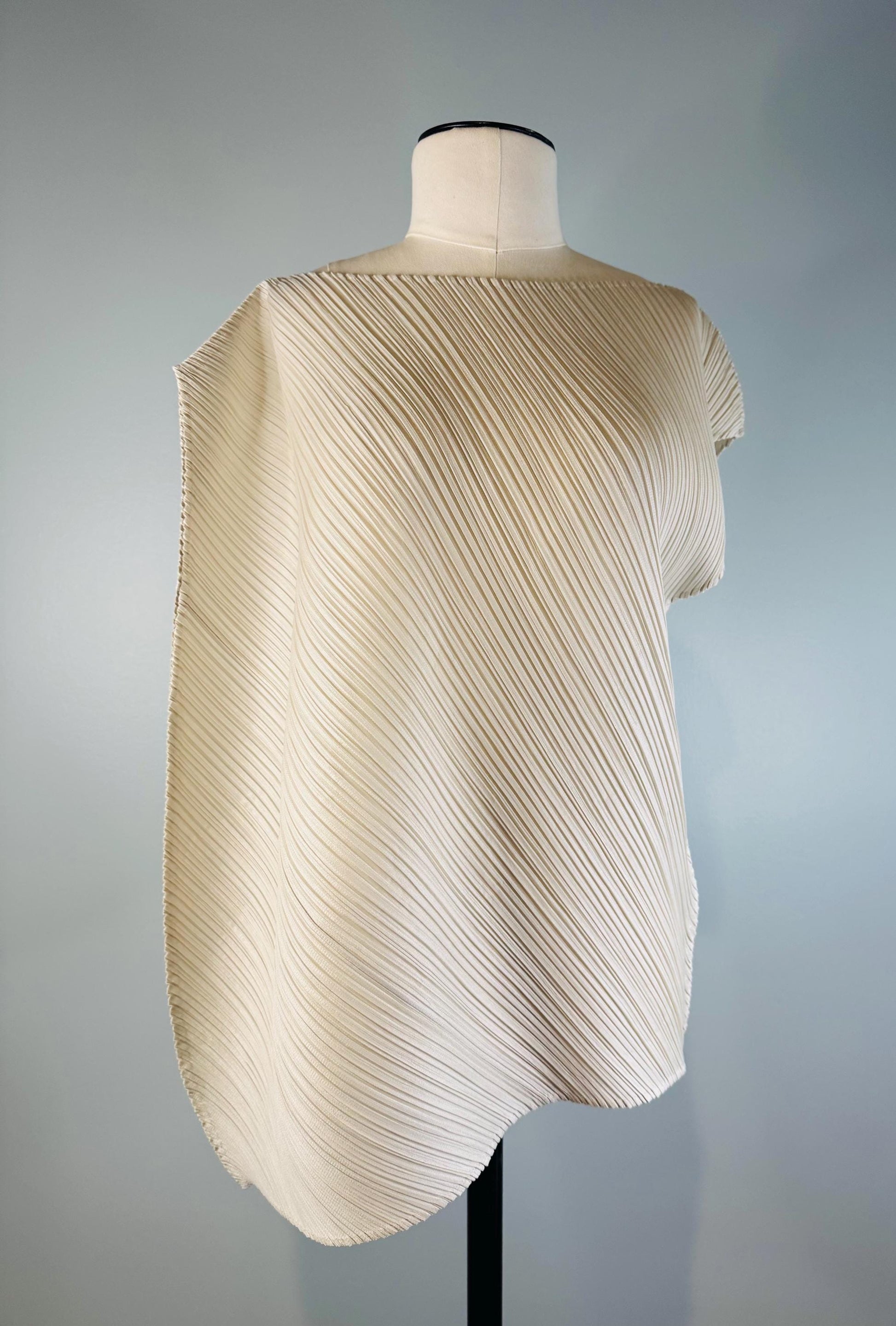 Pleats Please Gray Oversized Sculptural Cropped Top