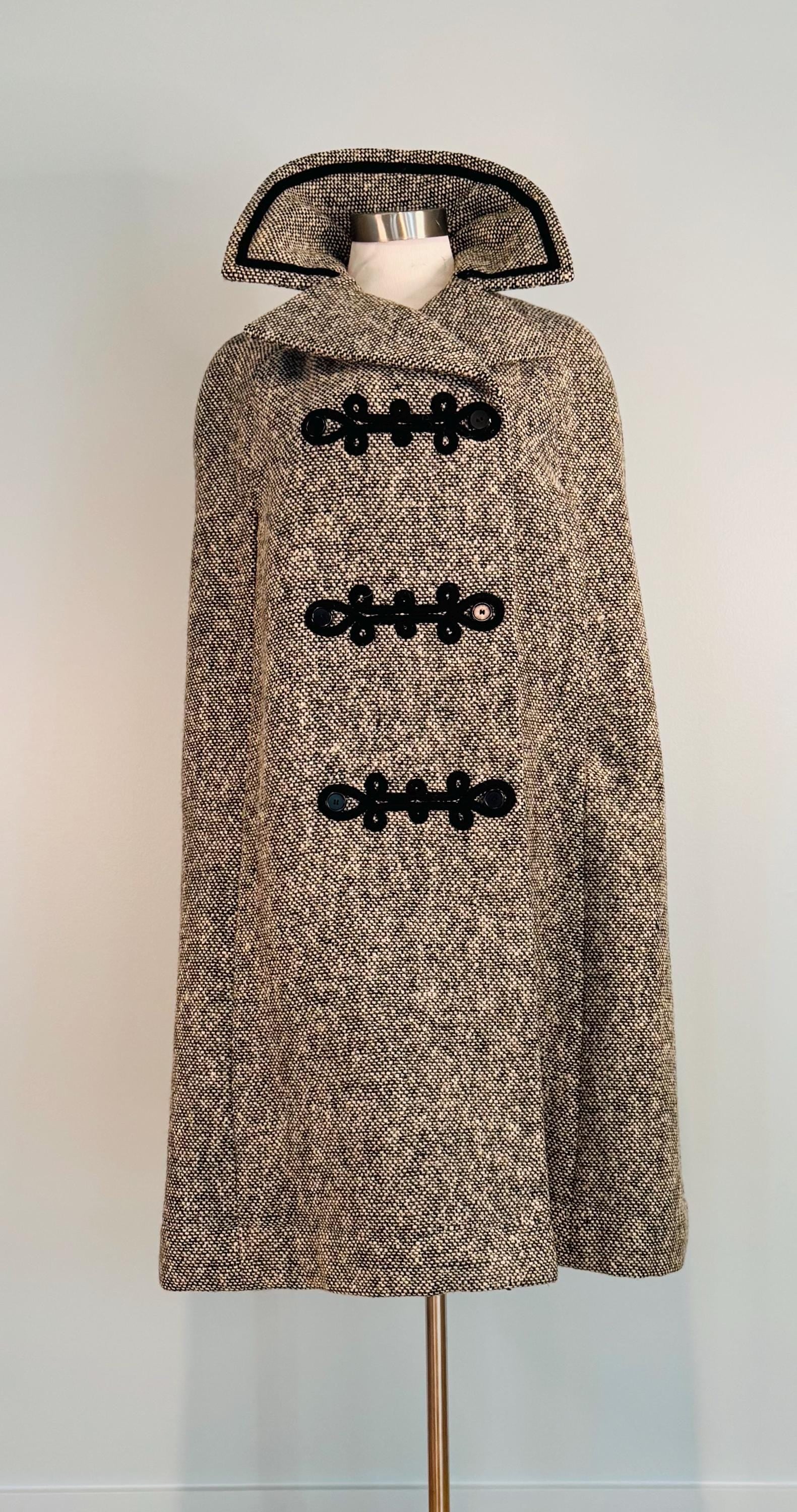 Rare 60s Norman NORELL Heavy Wool Tweed Cape