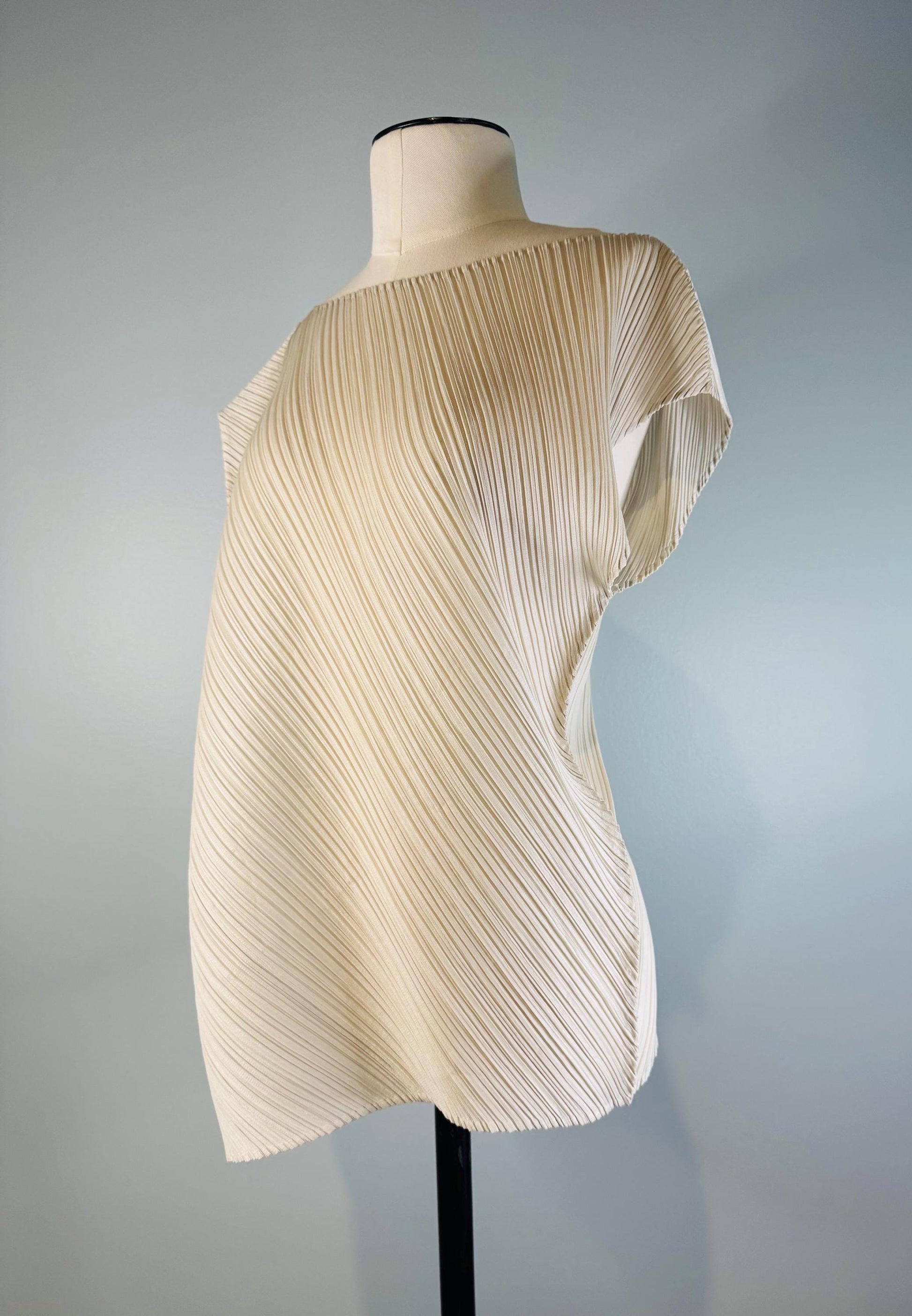 Pleats Please Gray Oversized Sculptural Cropped Top