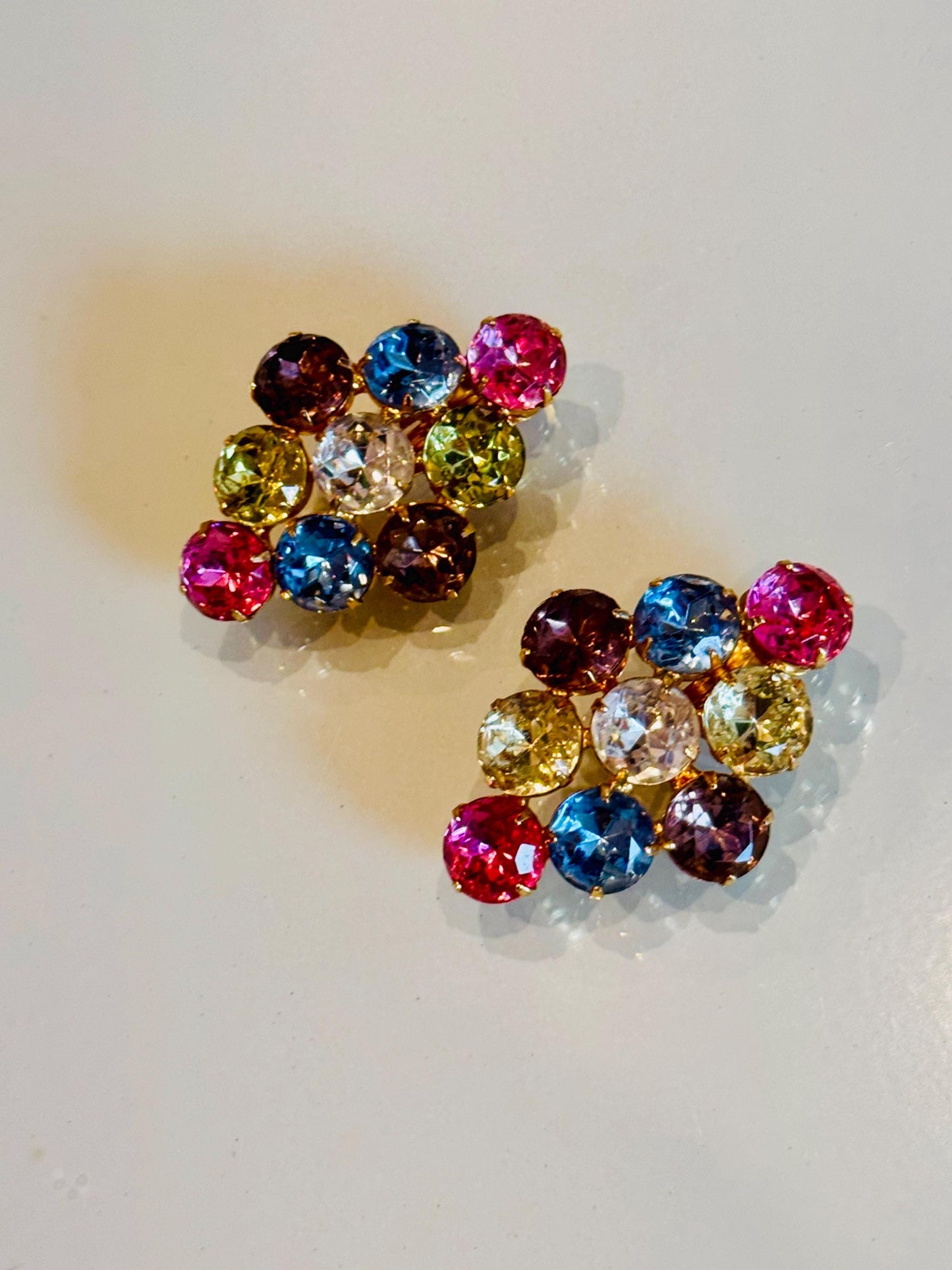 Huge Multi Color Crystal Alexis Kirk Statement Clip On Earrings