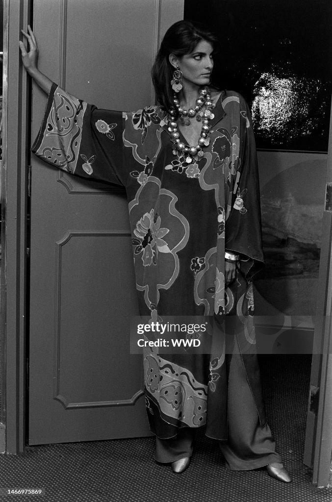 1981 Oscar de La Renta Silk Printed Caftan and Wide Pant Ensemble