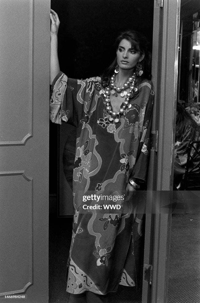 1981 Oscar de La Renta Silk Printed Caftan and Wide Pant Ensemble