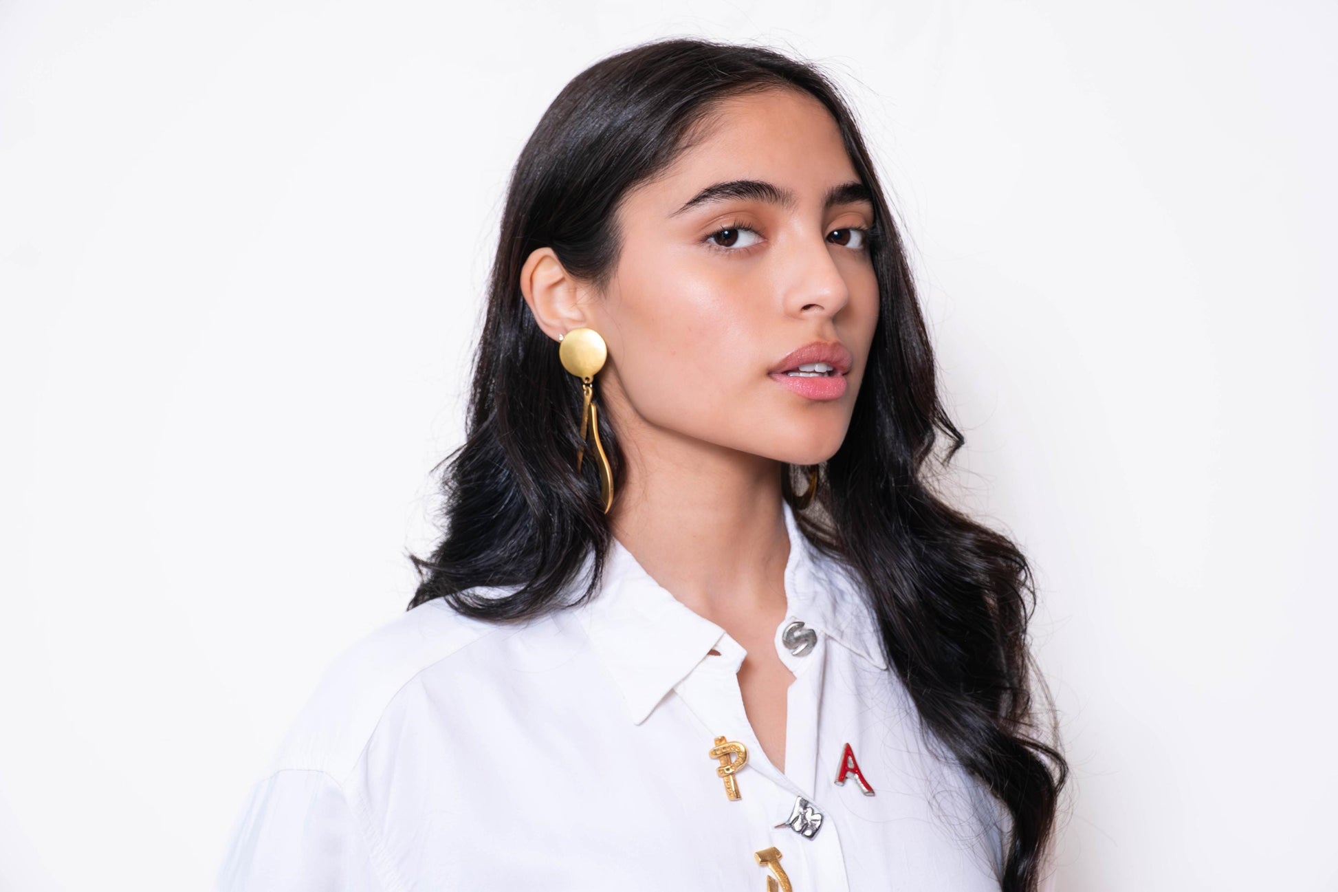 90s Todd Oldman Gold Plated Embellished White Buttoned Oversize Top