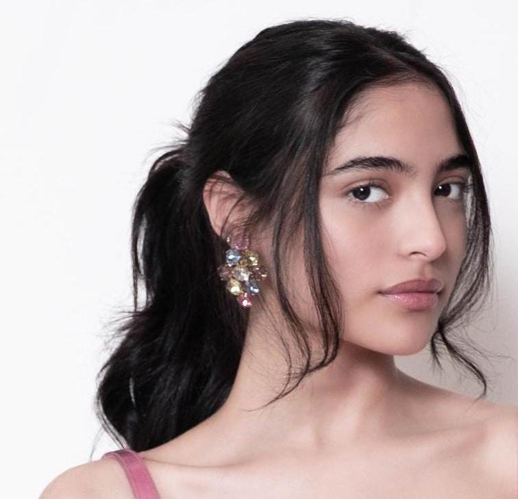 Huge Multi Color Crystal Alexis Kirk Statement Clip On Earrings