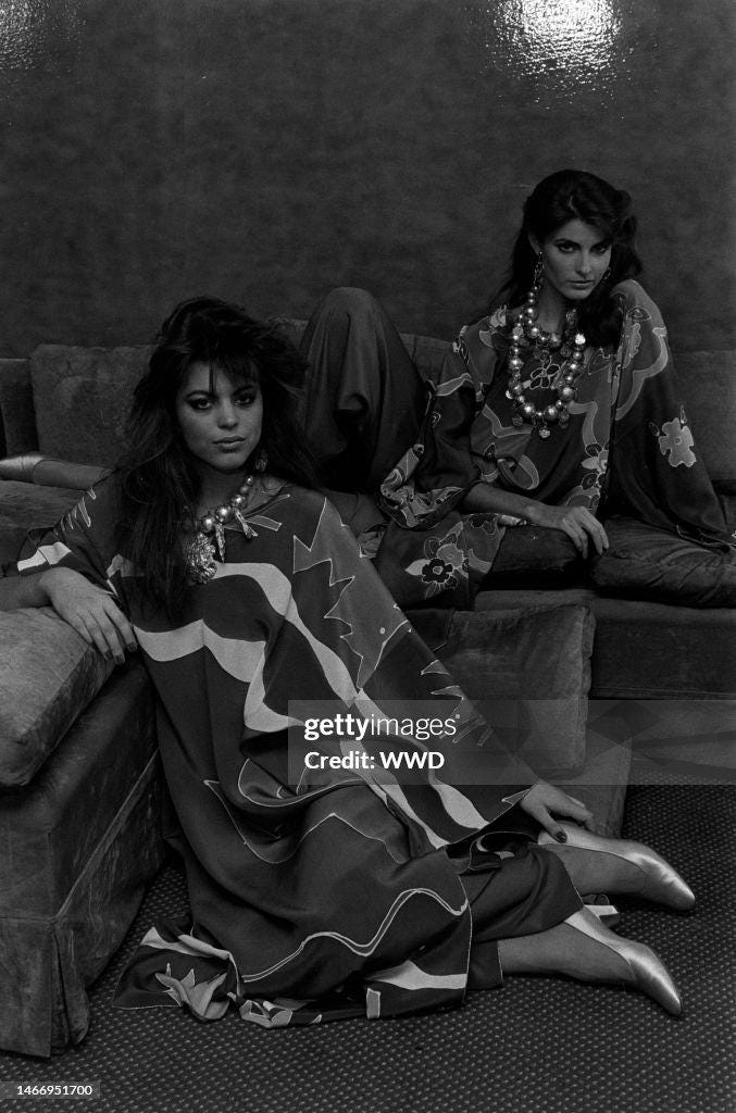 1981 Oscar de La Renta Silk Printed Caftan and Wide Pant Ensemble