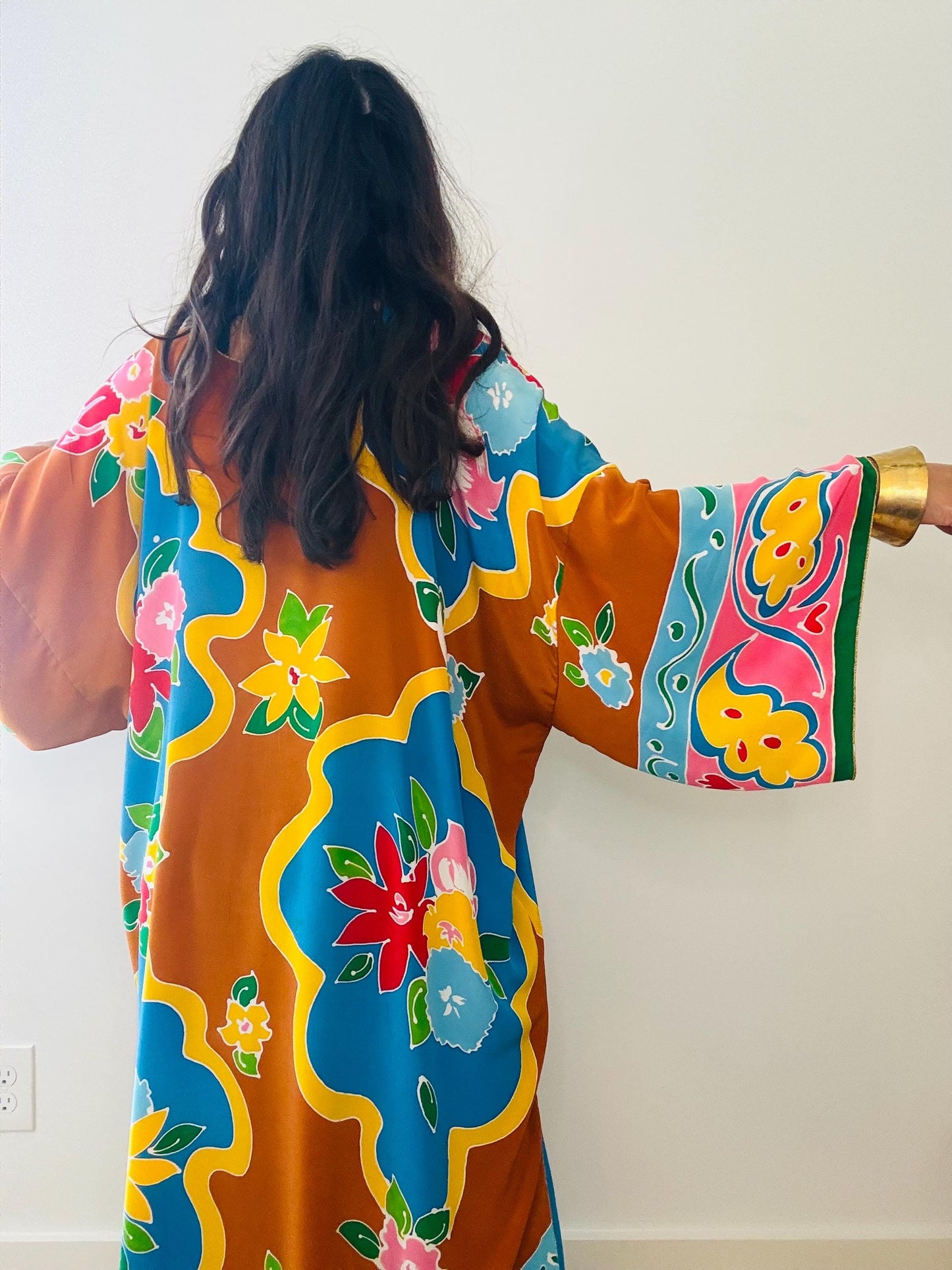 1981 Oscar de La Renta Silk Printed Caftan and Wide Pant Ensemble