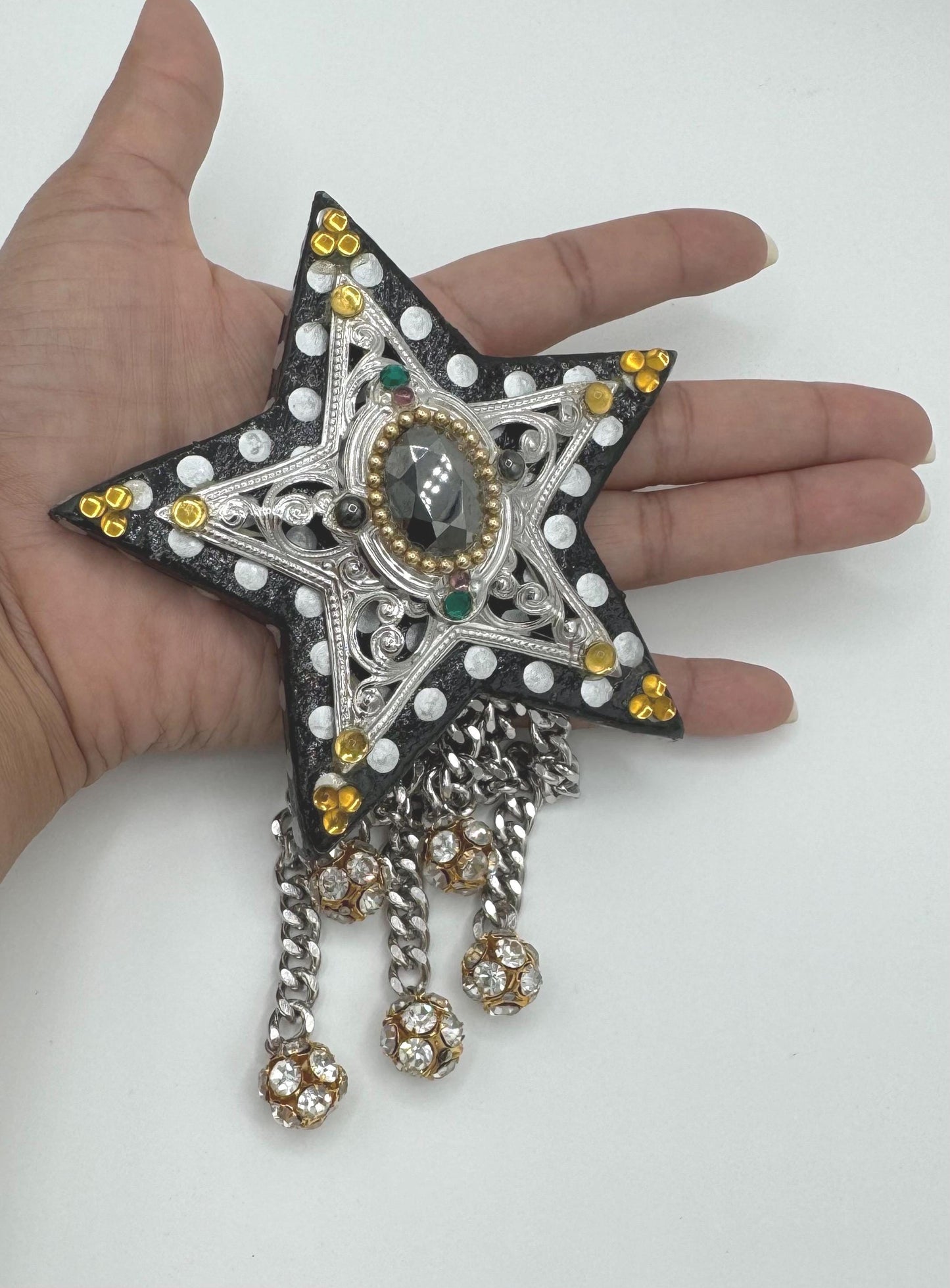 80s Signed Western Star Resin Crystal Bling 7" Brooch