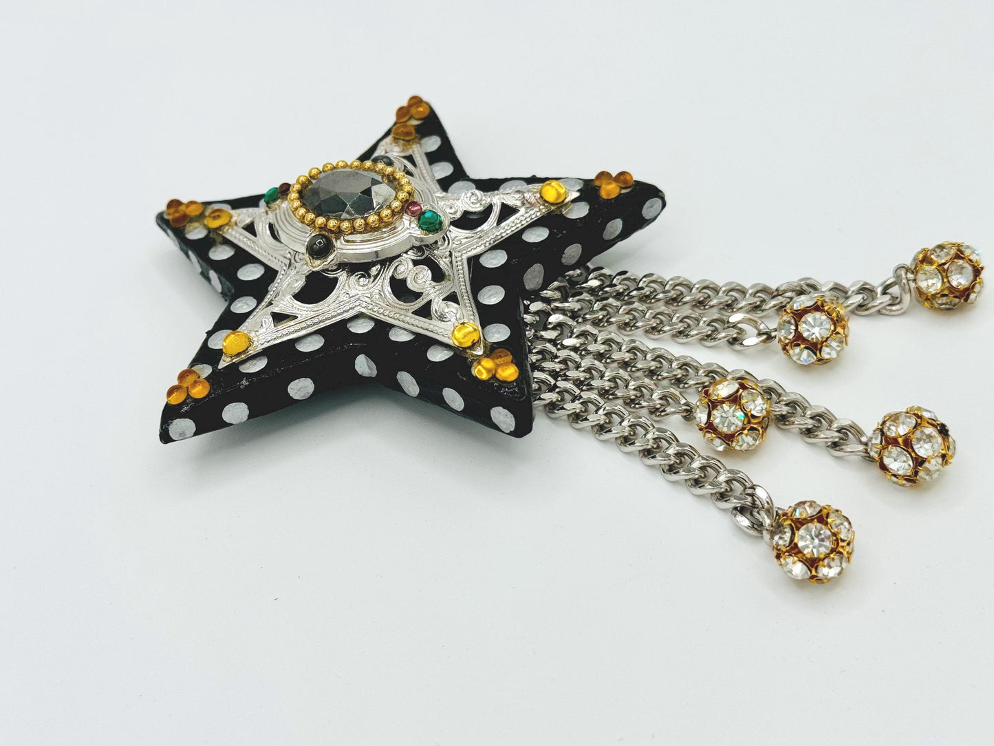 80s Signed Western Star Resin Crystal Bling 7" Brooch