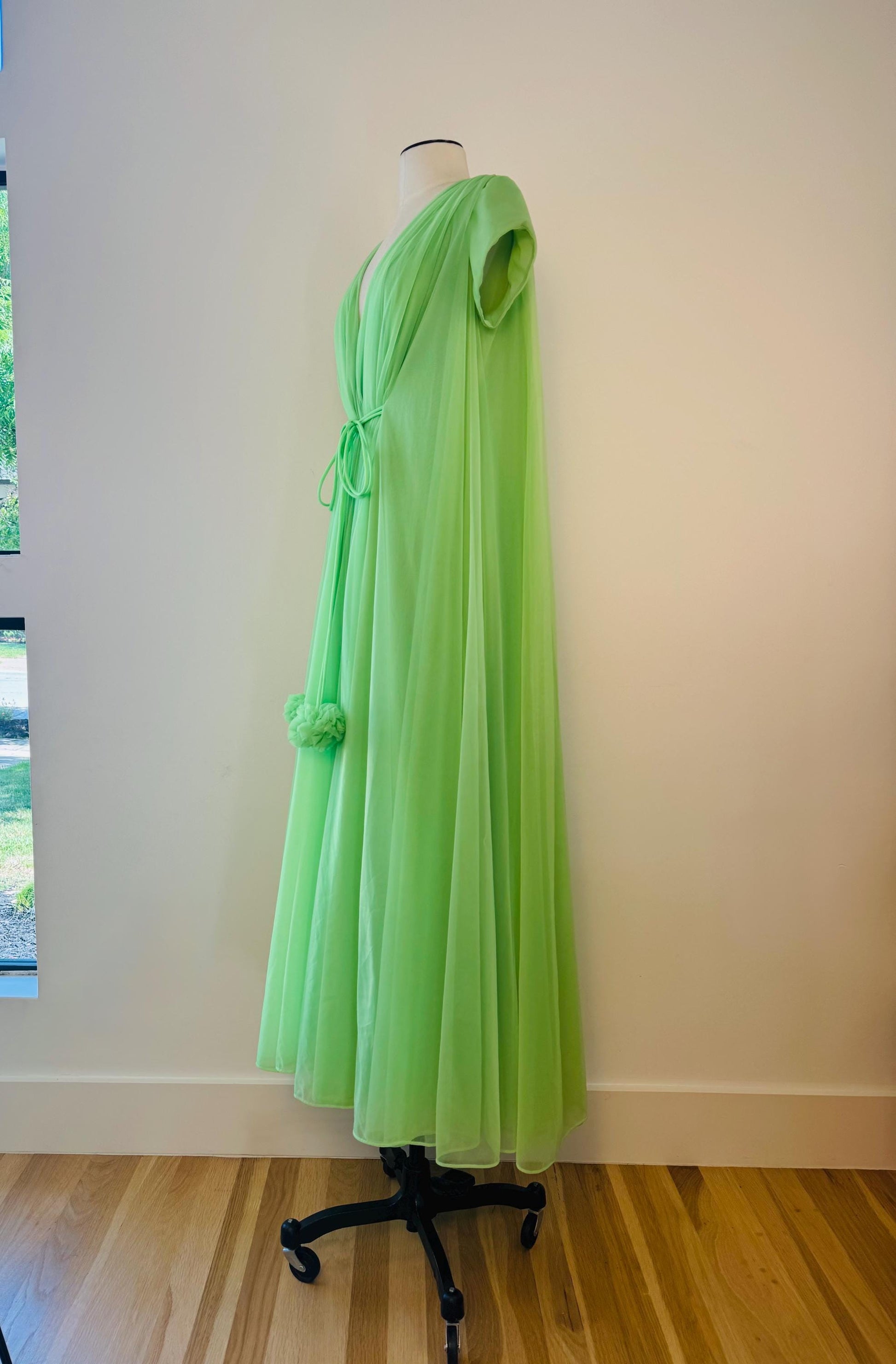 Vintage Lucie Ann Sweeping Chiffon Pom Pom Peignoir As Seen on Bewitched