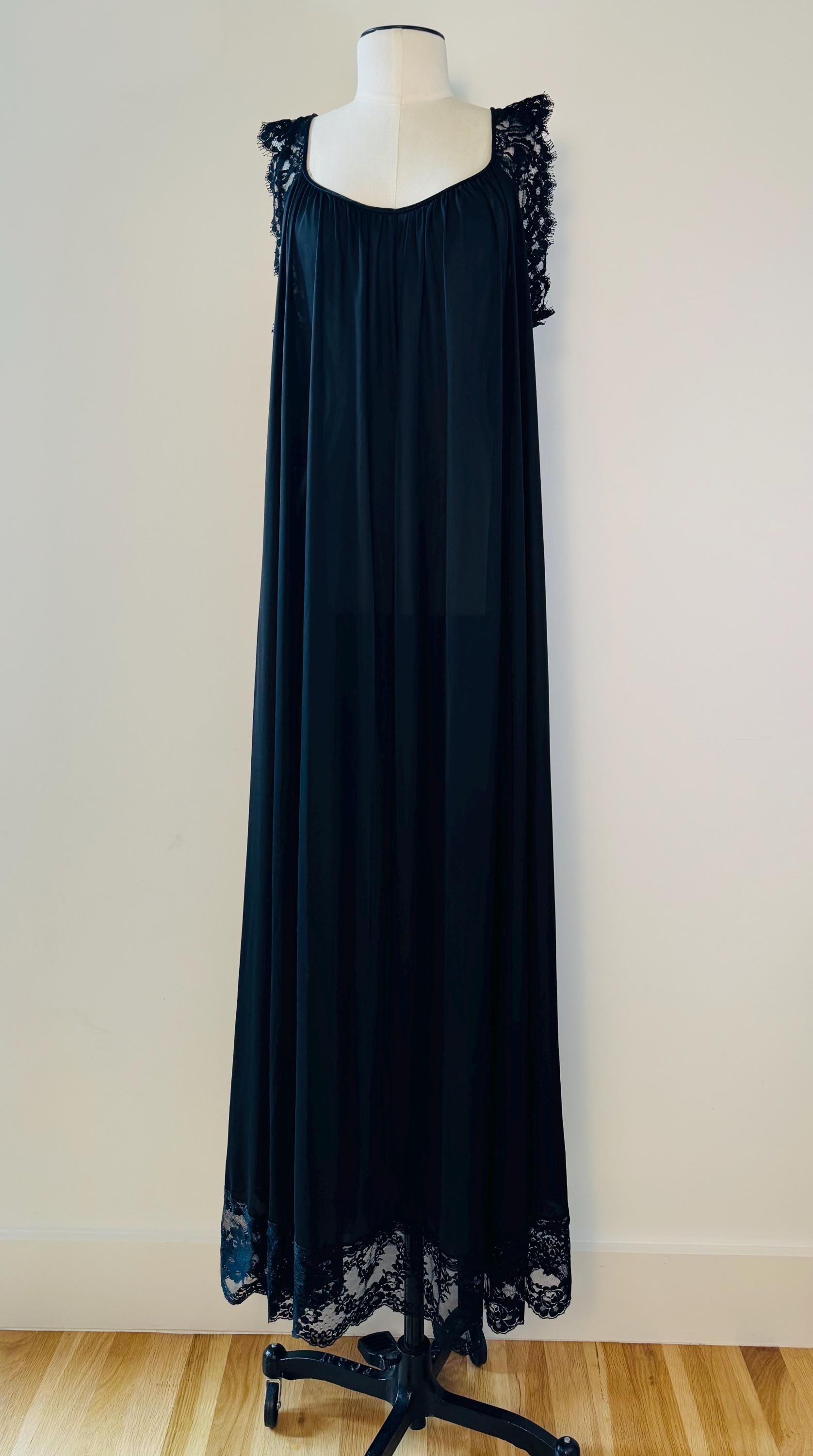Vintage Black Long Lucie Ann Sweeping Negligee