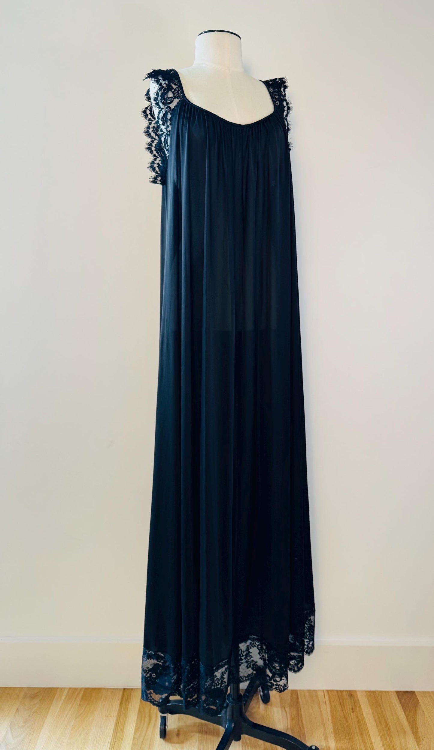 Vintage Black Long Lucie Ann Sweeping Negligee