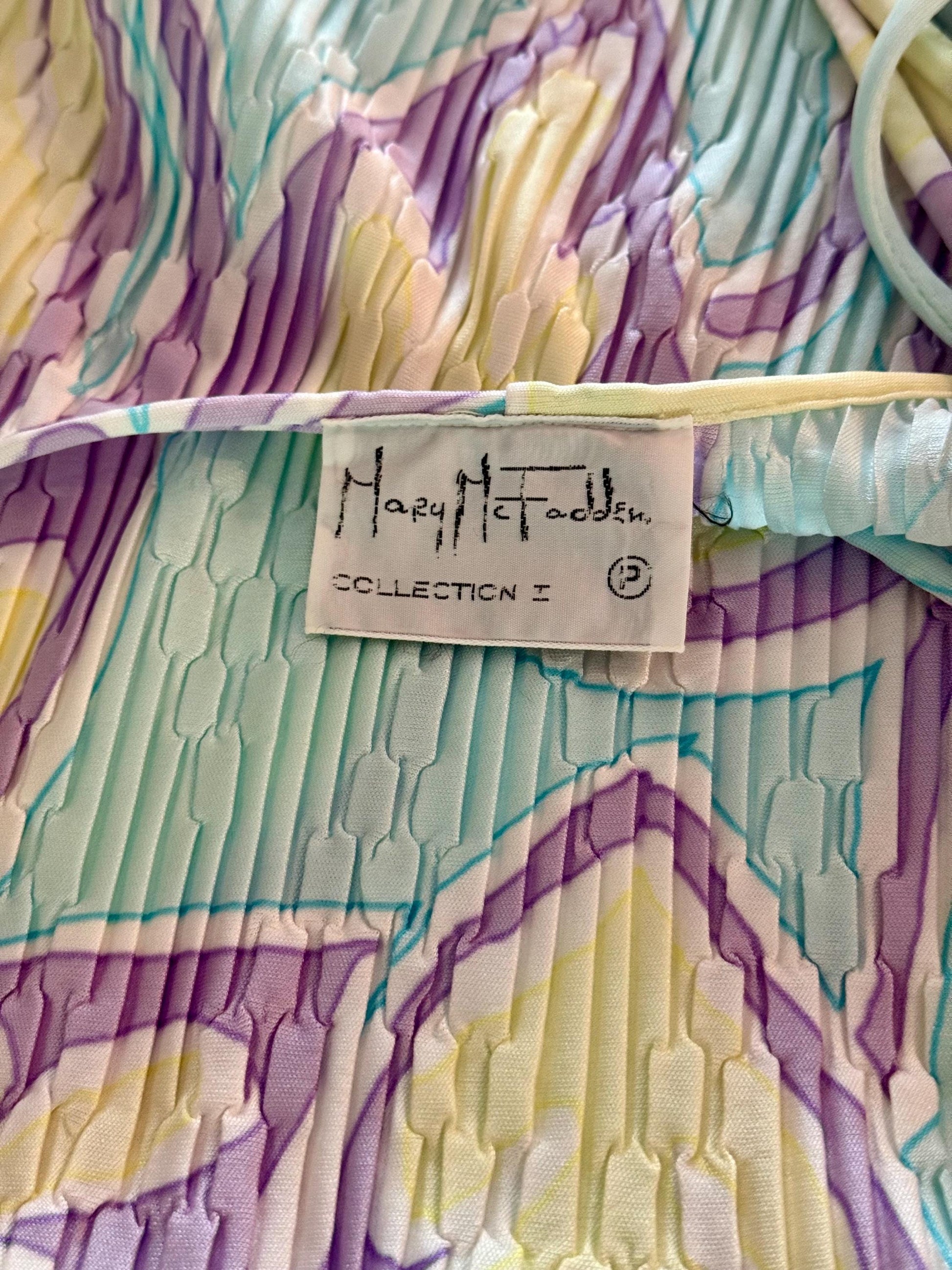 Mary McFadden Pleated Printed Gown With Rope Sash Belt