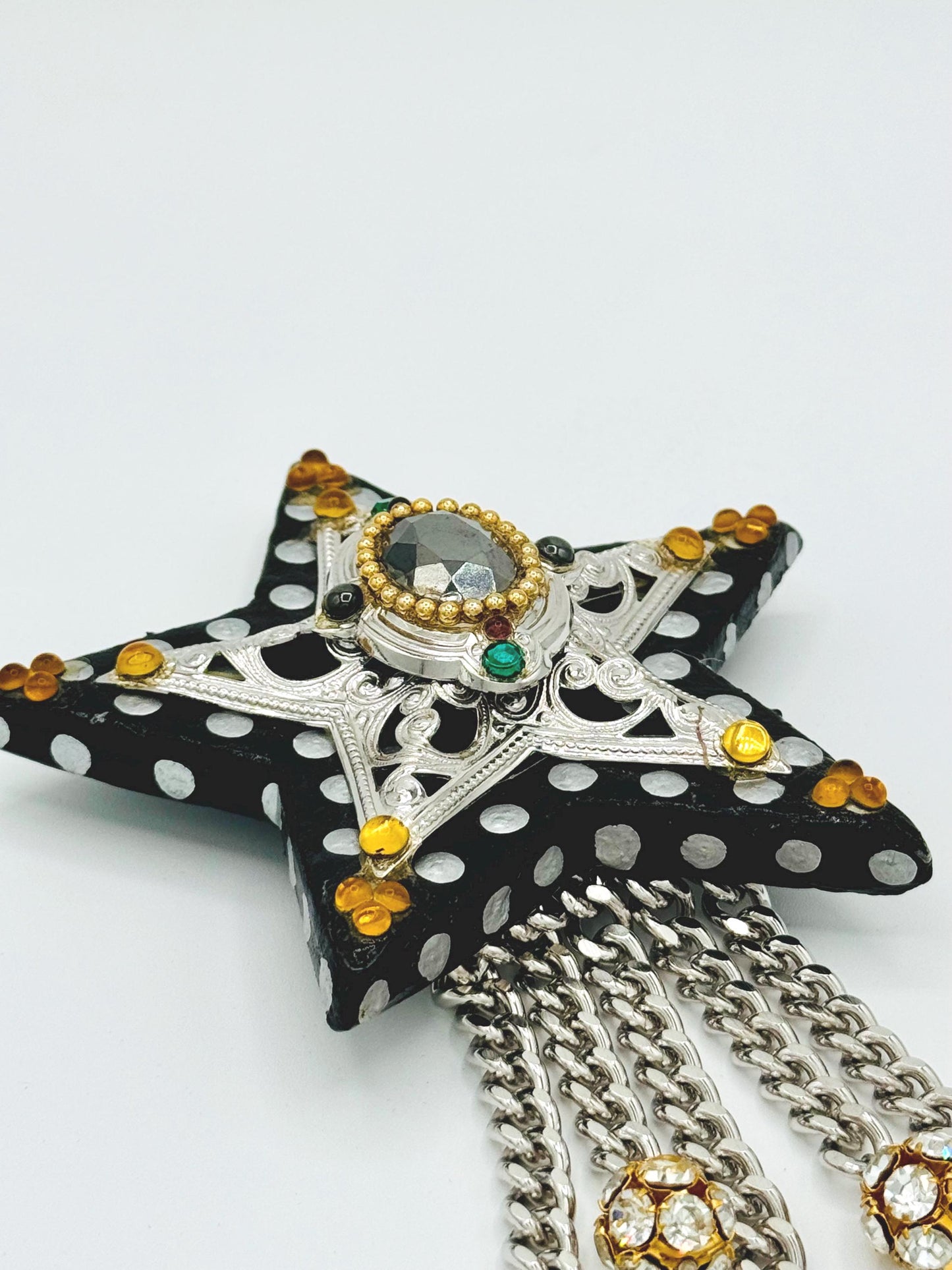 80s Signed Western Star Resin Crystal Bling 7" Brooch