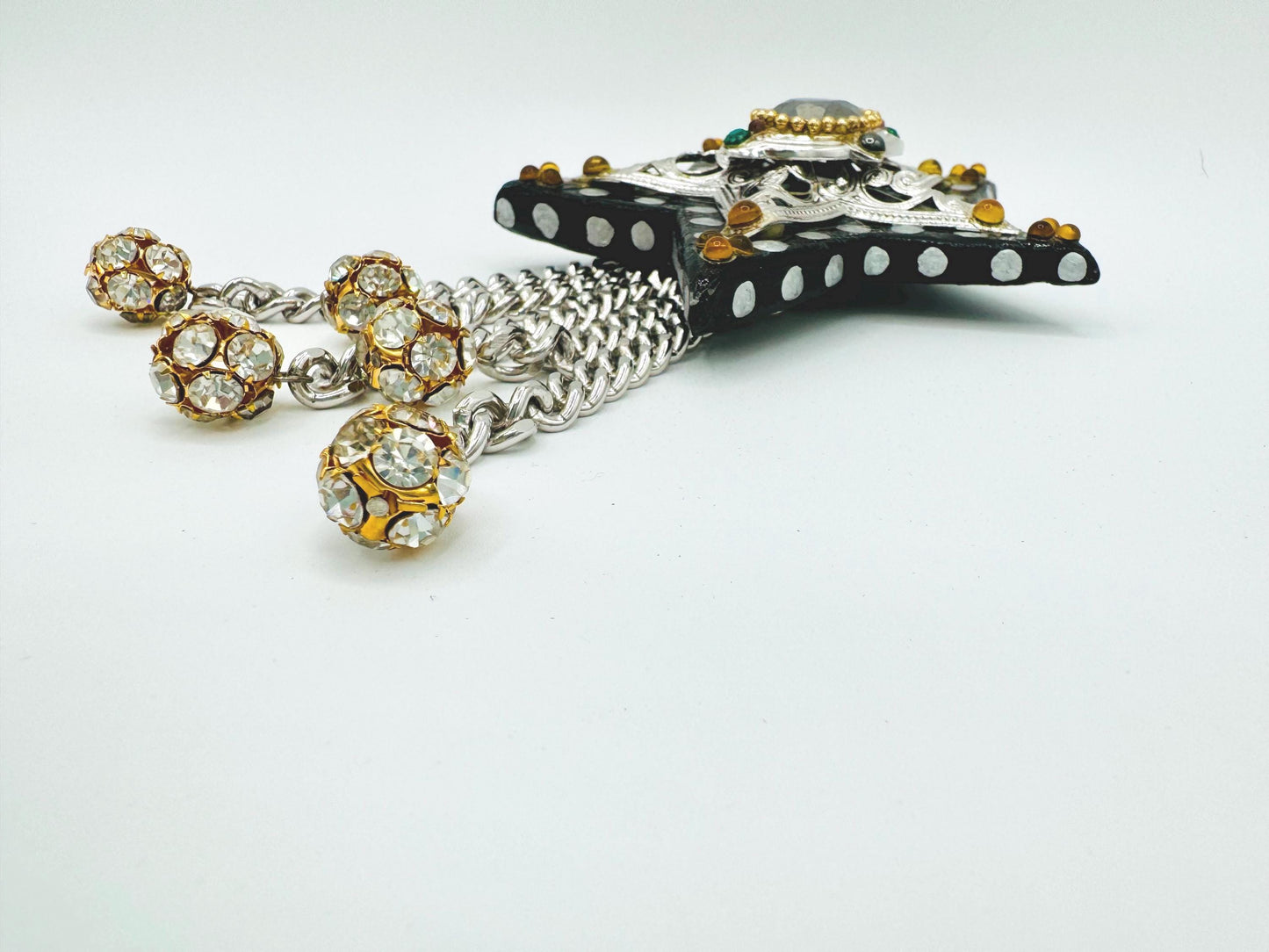 80s Signed Western Star Resin Crystal Bling 7" Brooch