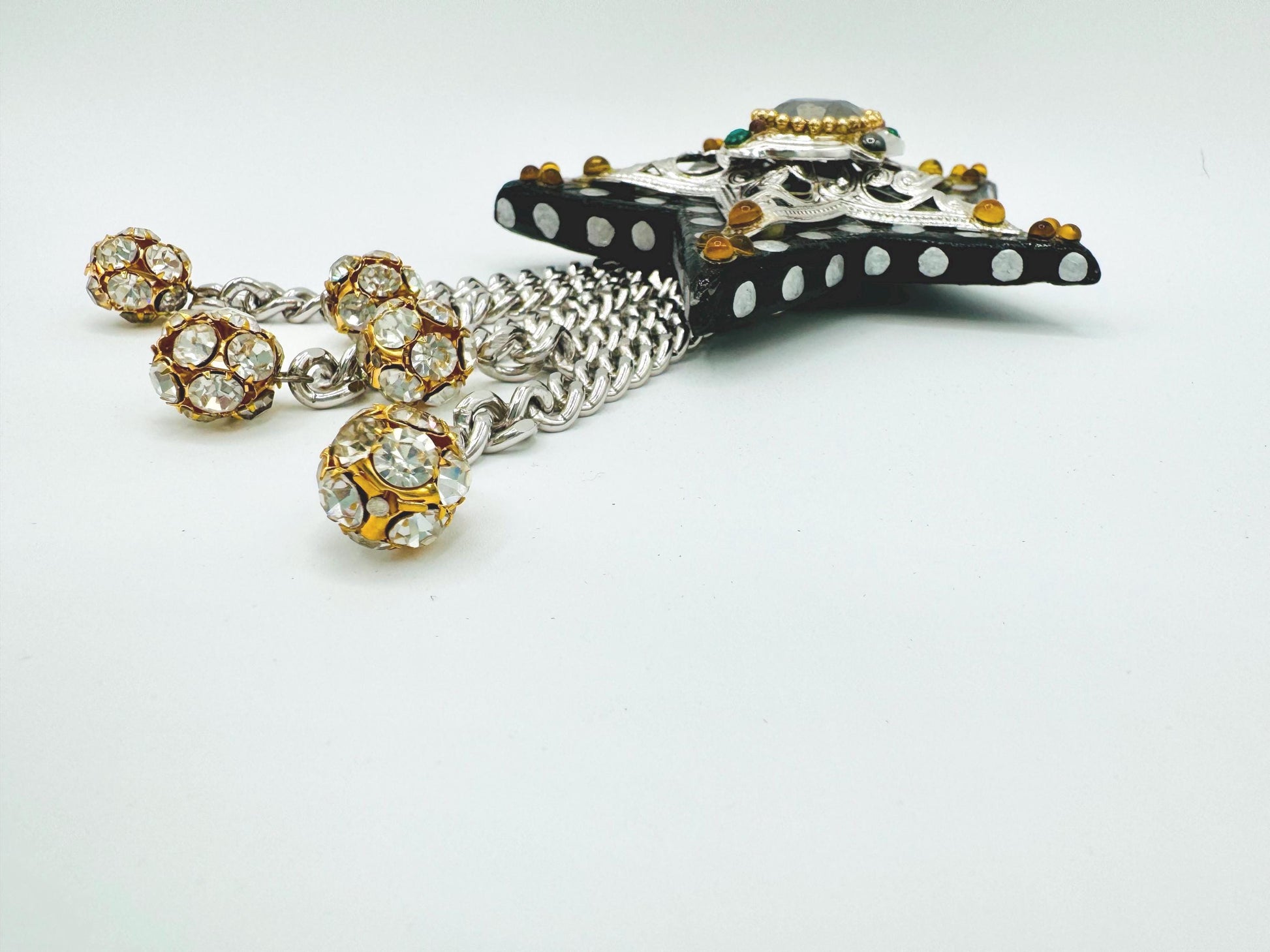 80s Signed Western Star Resin Crystal Bling 7" Brooch