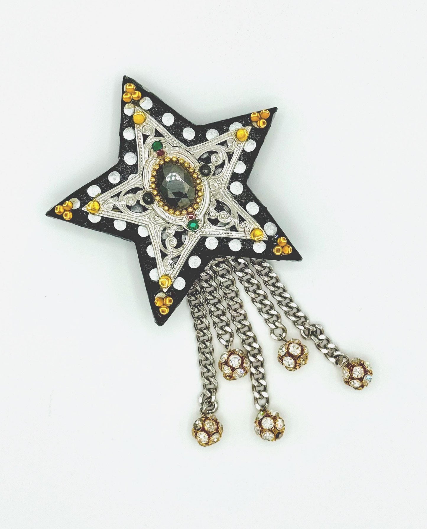 80s Signed Western Star Resin Crystal Bling 7" Brooch