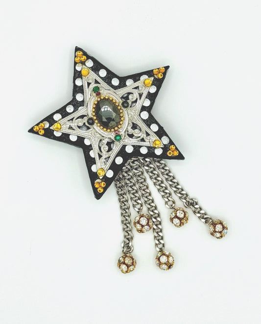 80s Signed Western Star Resin Crystal Bling 7" Brooch