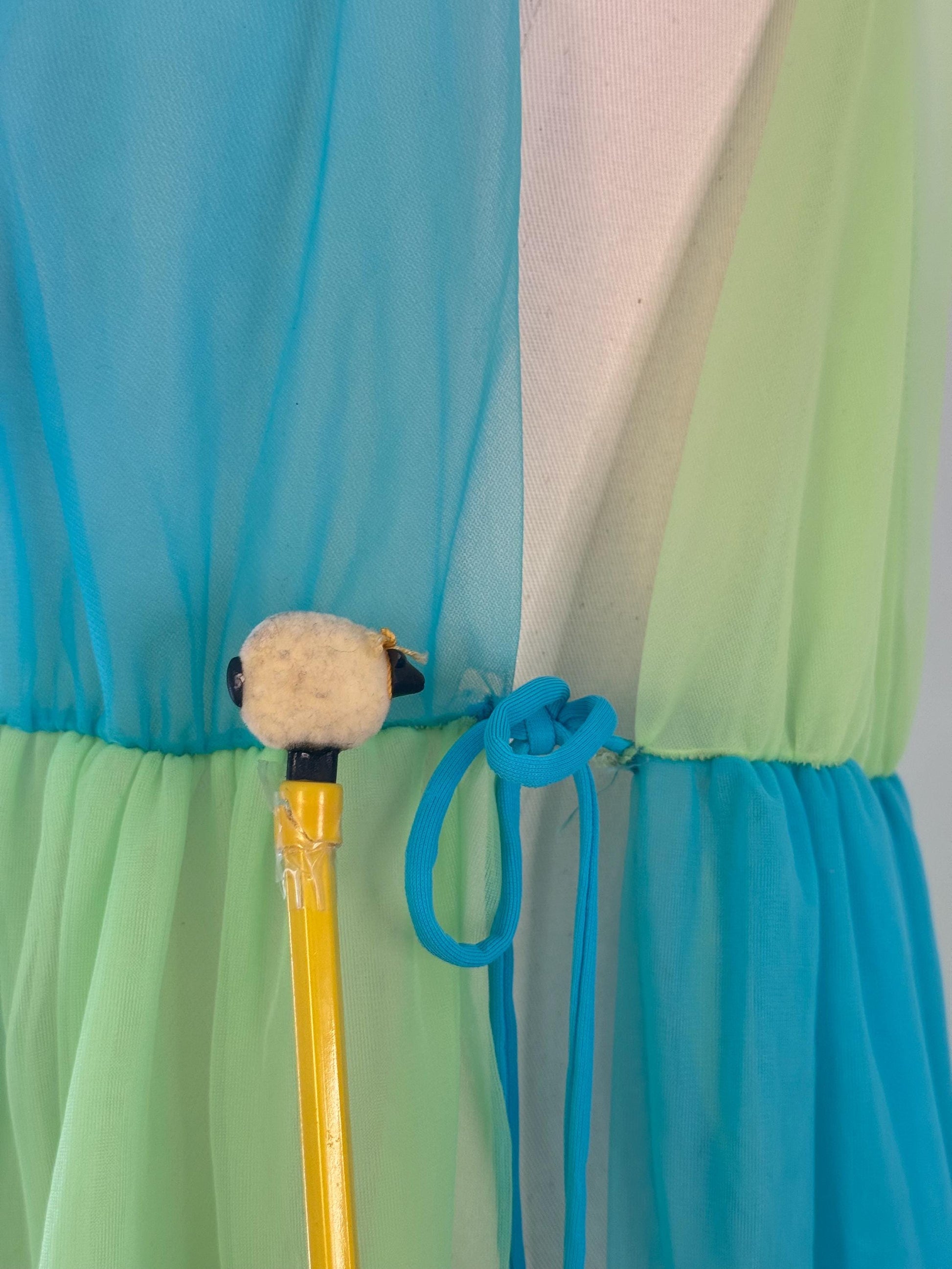 Vintage Lucie Ann Sweeping Chiffon Pom Pom Peignoir As Seen on Bewitched